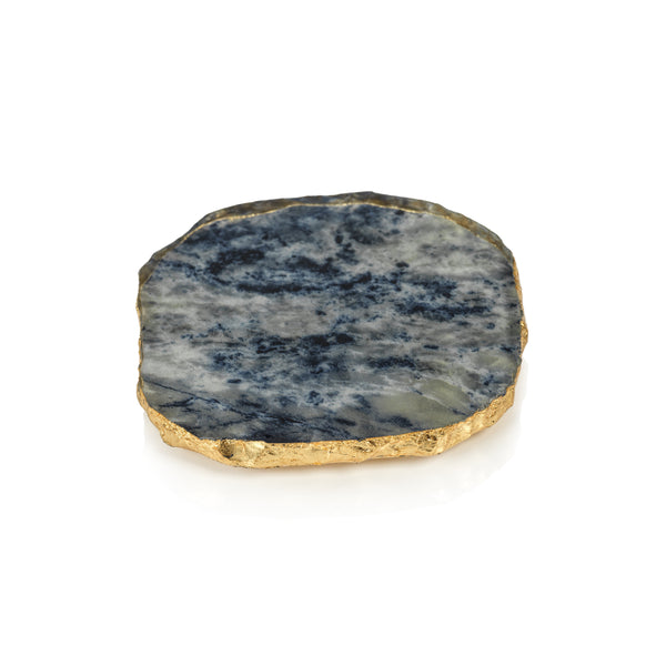 Zodax Giftware Agate Marble Glass Coaster w/ Gold Rim- Blue Tone