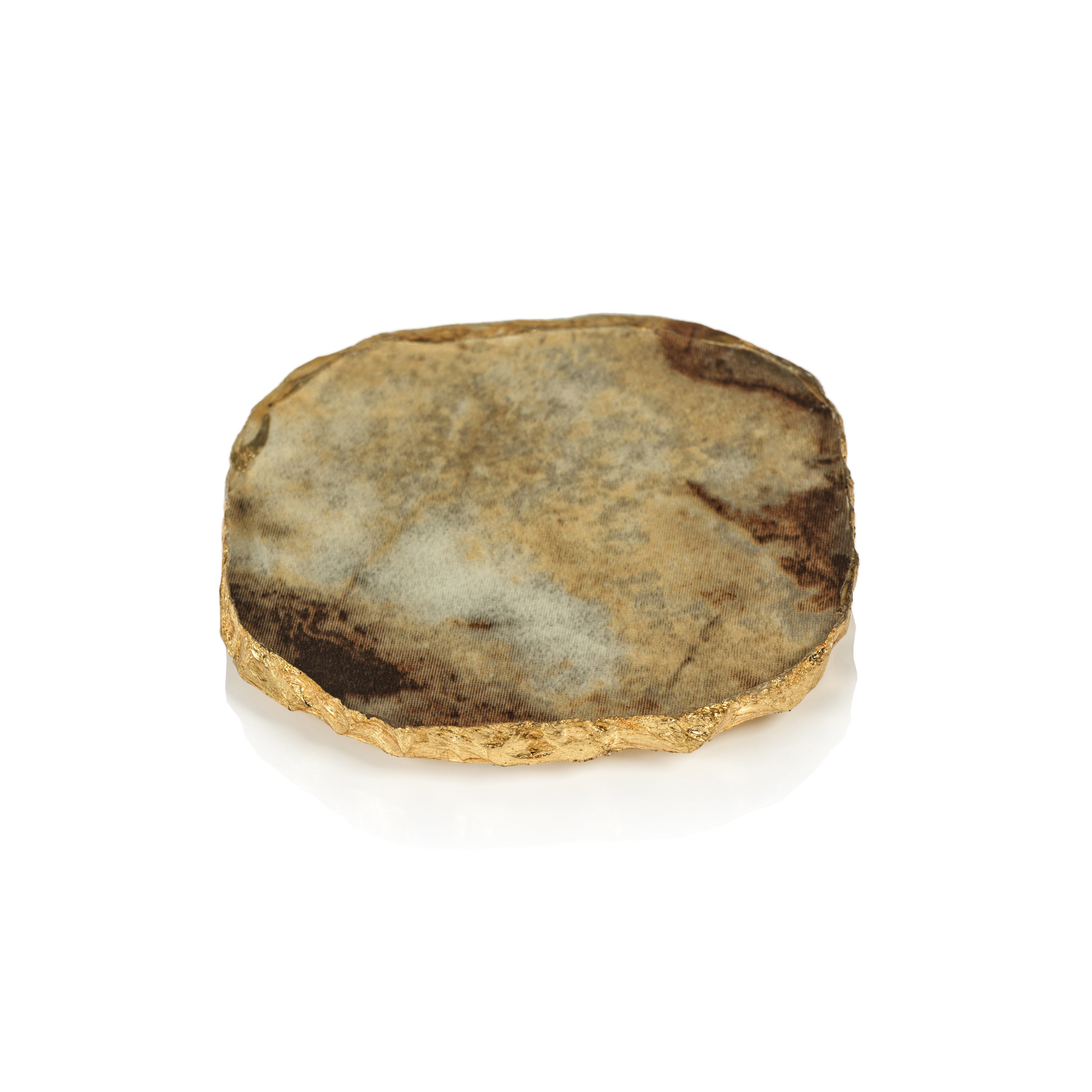 Zodax Giftware Agate Marble Glass Coaster w/ Gold Rim- Brown Tone