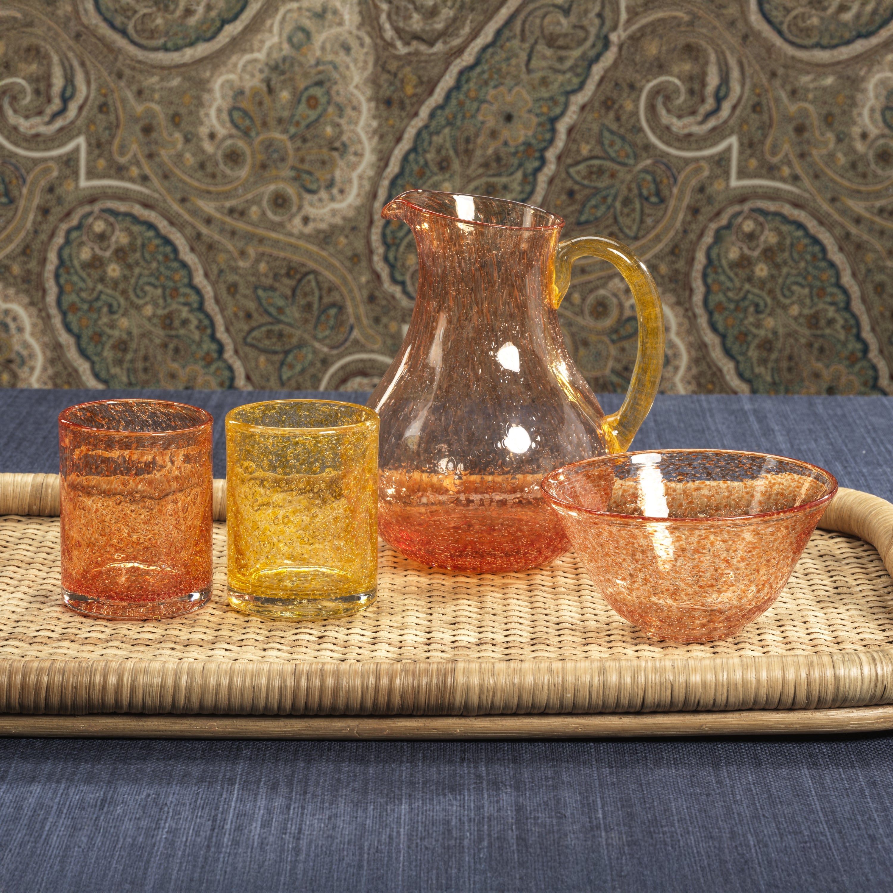 Zodax Home Decor Antibes Glass Pitcher - Orange with Yellow Handle