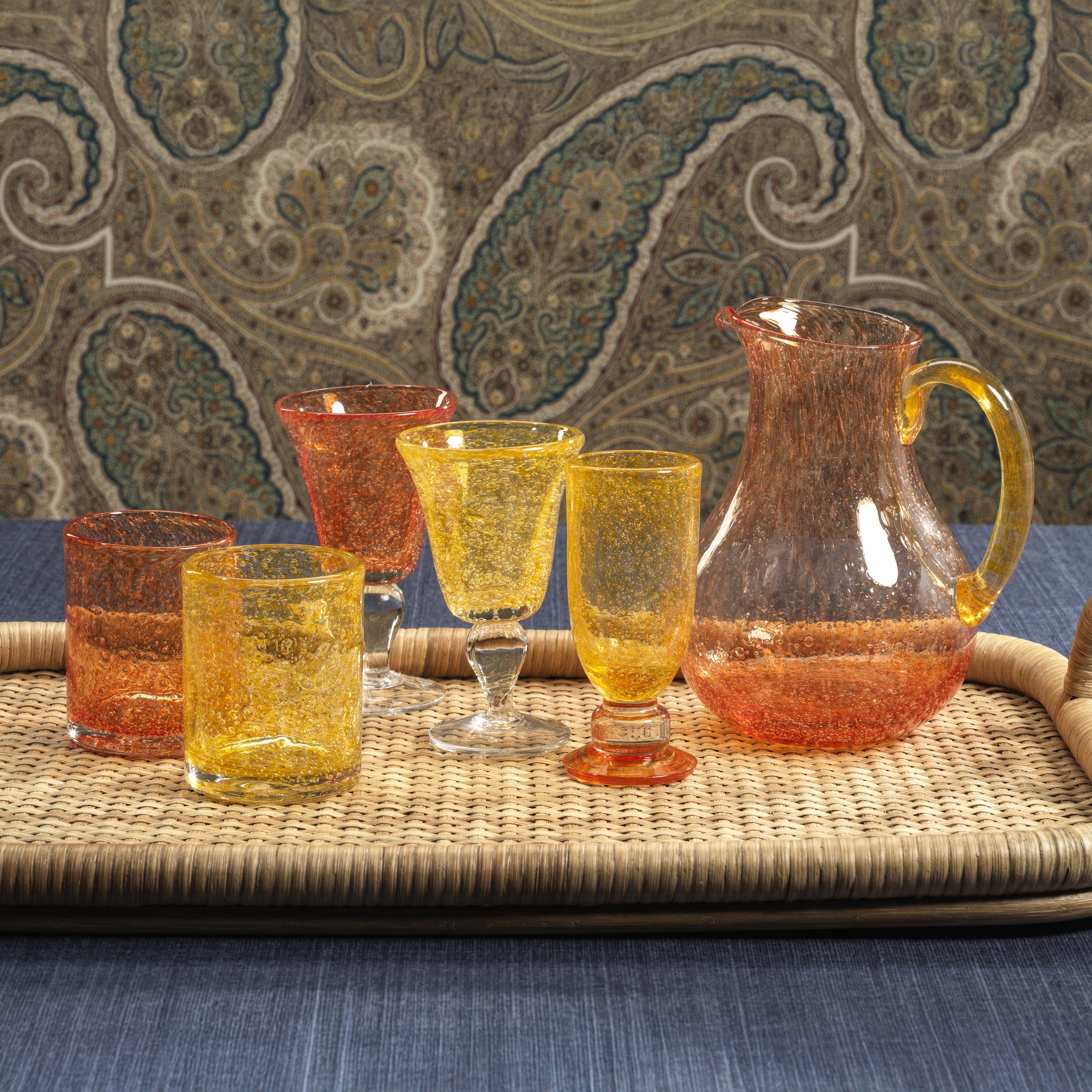 Zodax Home Decor Antibes Glass Pitcher - Orange with Yellow Handle