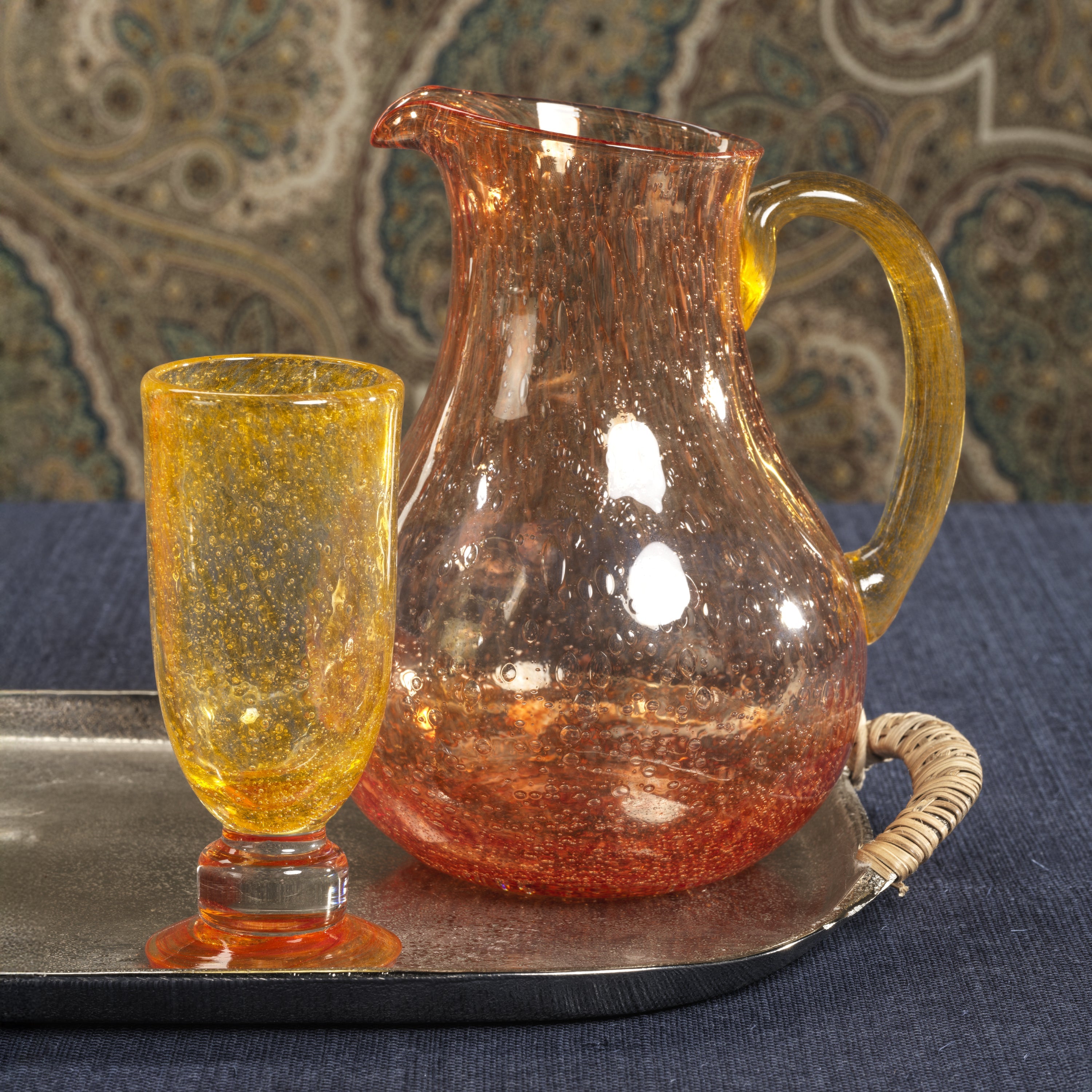 Zodax Home Decor Antibes Glass Pitcher - Orange with Yellow Handle
