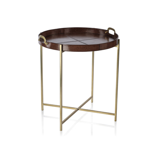 Zodax Giftware Aspen Leather with Brass Handles Round Tray  on Stand