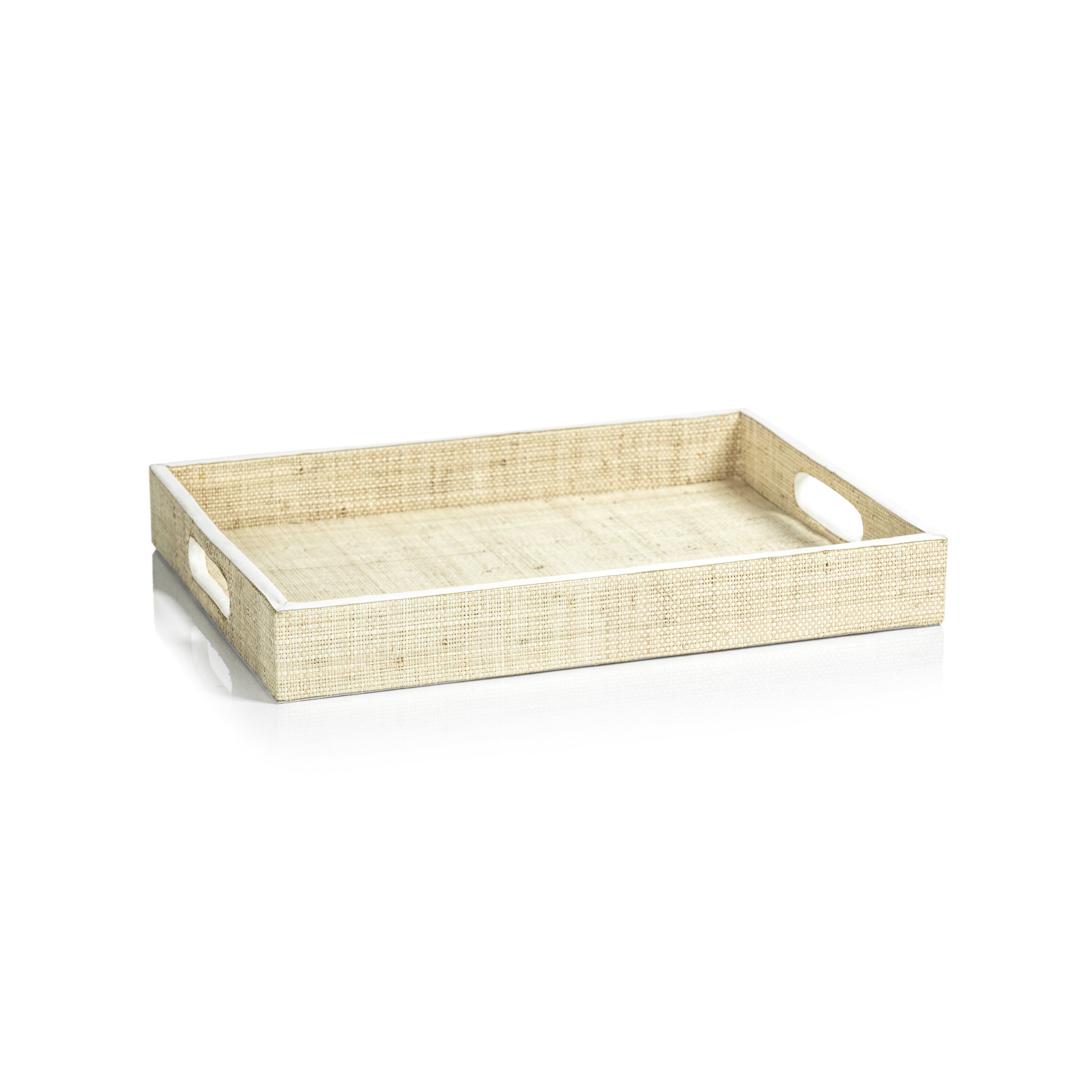 Zodax Furniture Atelier Natural Fiber Raffia Tray w/ Leather Trim -12" x 19" x 2"