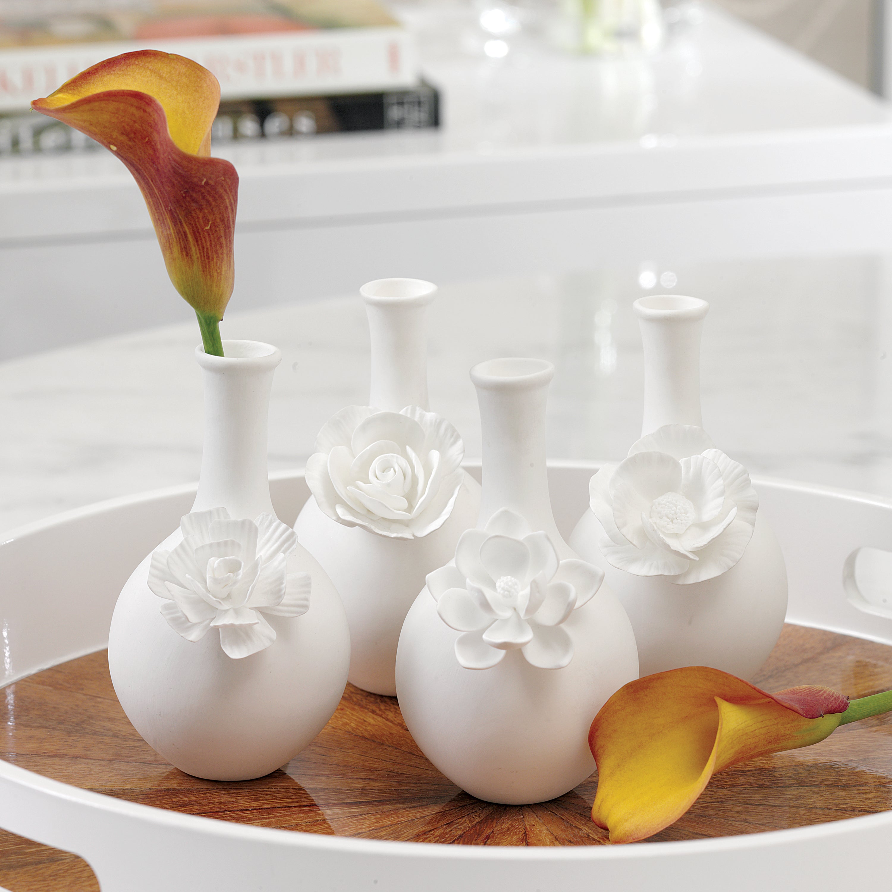 Zodax Giftware Cameo Long Neck Porcelain Bud Vases- 4 Assorted Styles