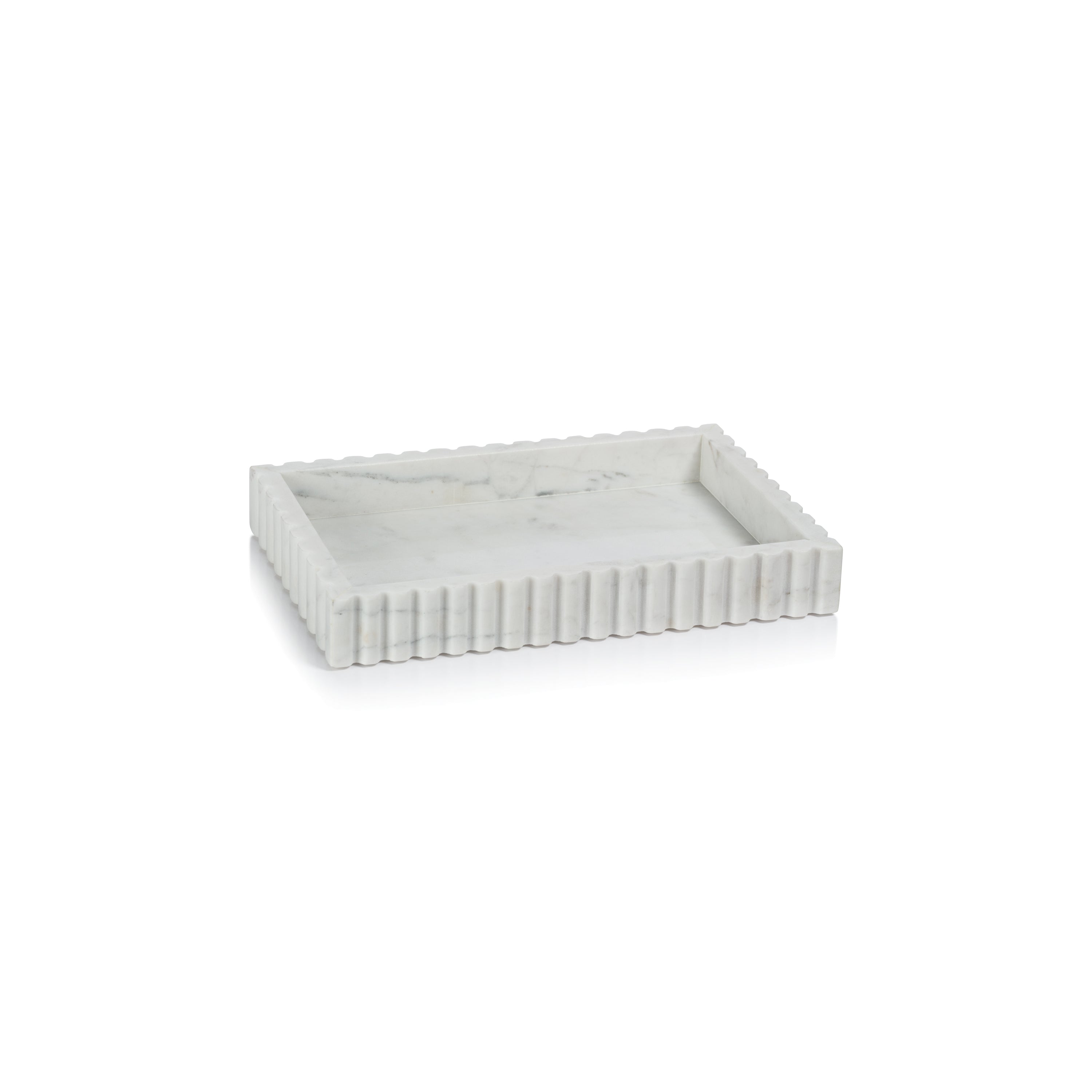 Zodax Furniture Camogli Scalloped White Marble Tray 12" x 8" x 1.75"