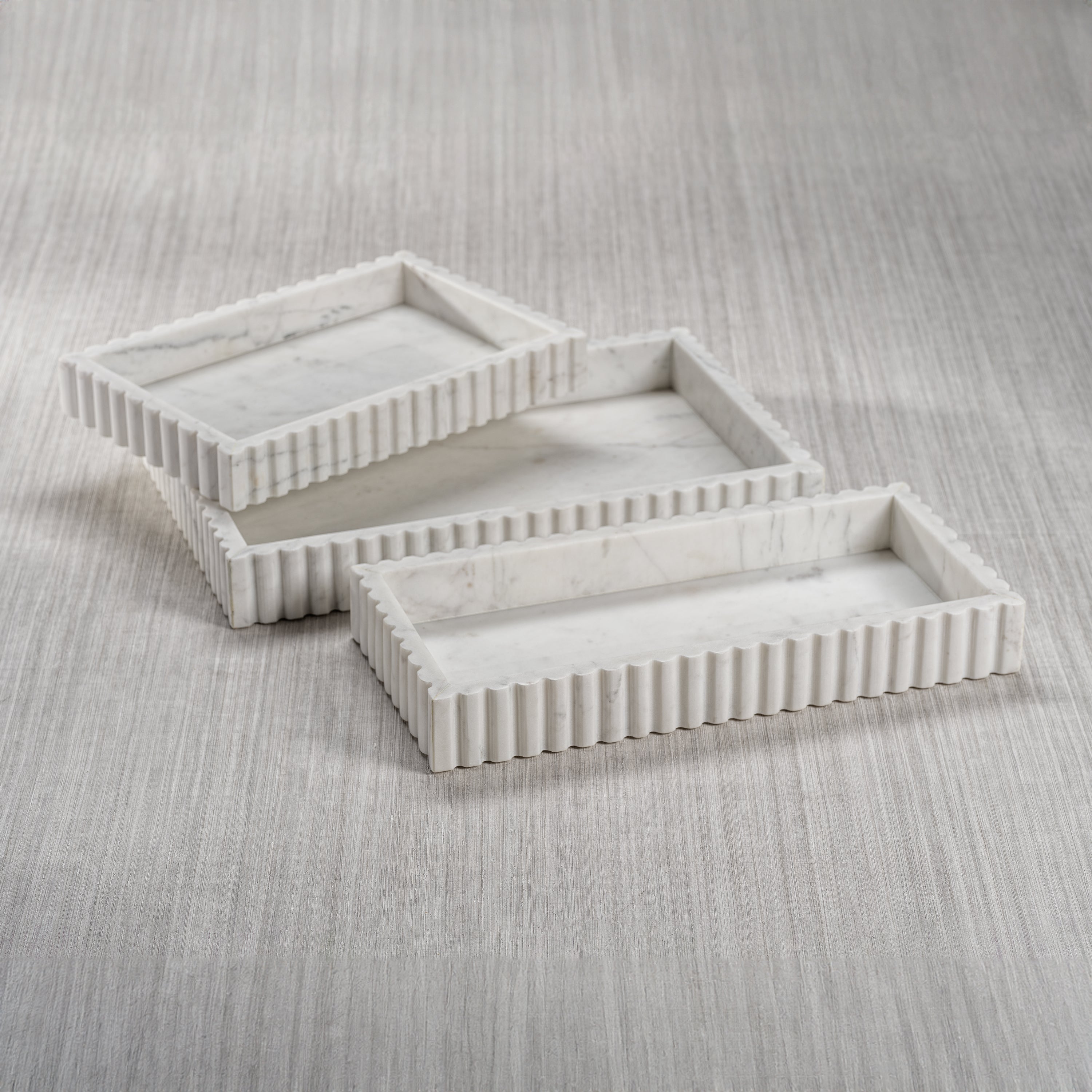 Zodax Furniture Camogli Scalloped White Marble Tray 12" x 8" x 1.75"