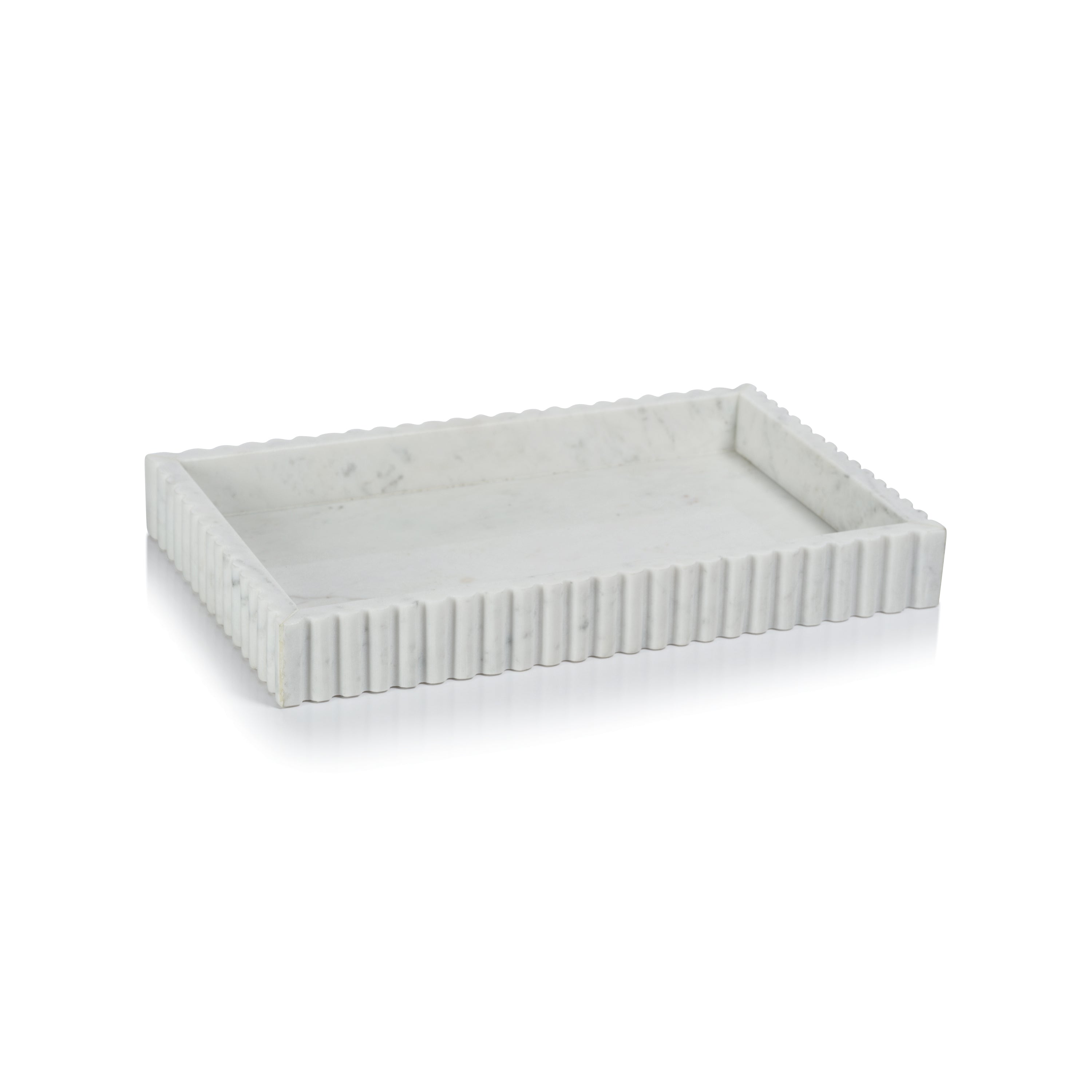 Zodax Furniture Camogli Scalloped White Marble Tray 16" x 10" x 2"