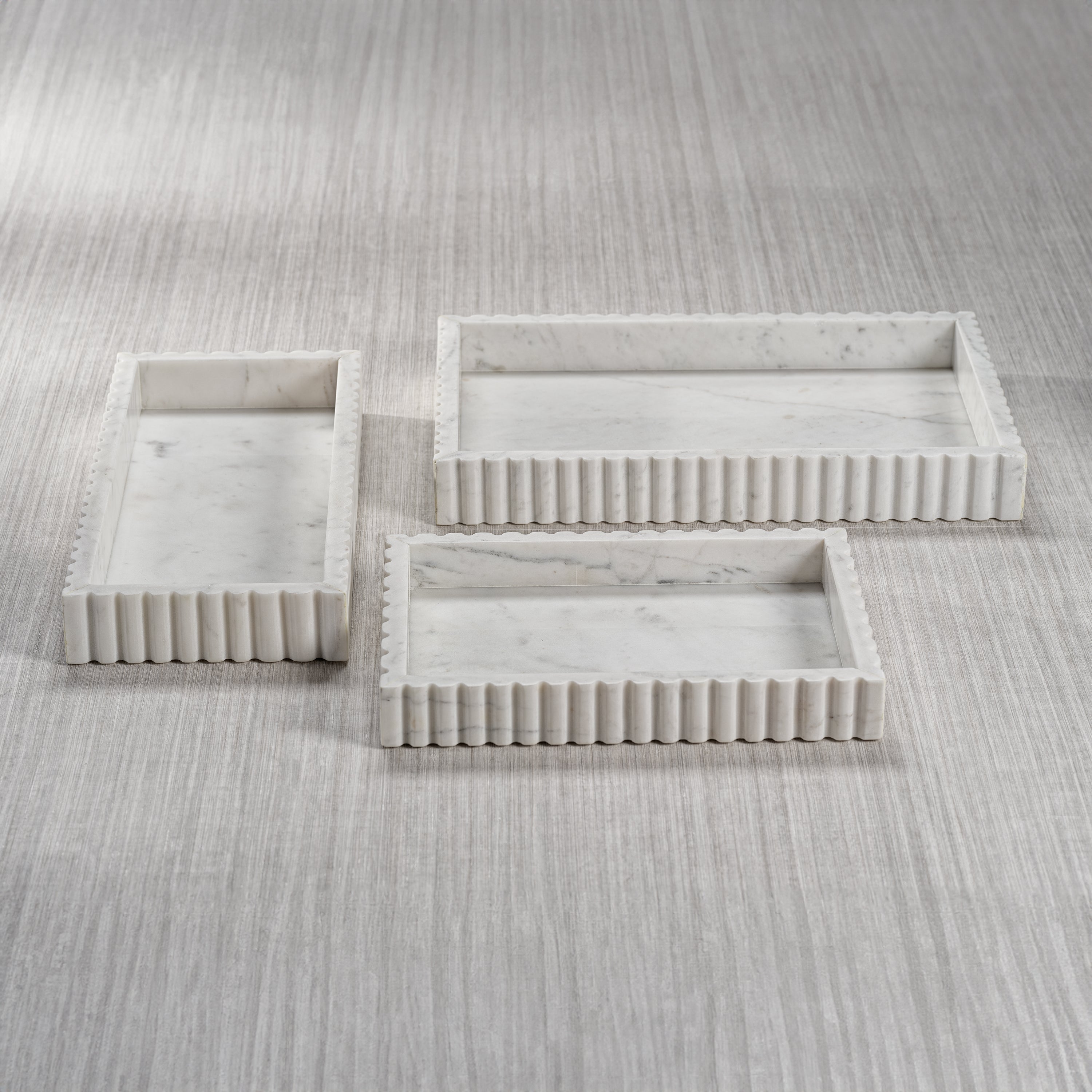 Zodax Furniture Camogli Scalloped White Marble Tray 16" x 10" x 2"