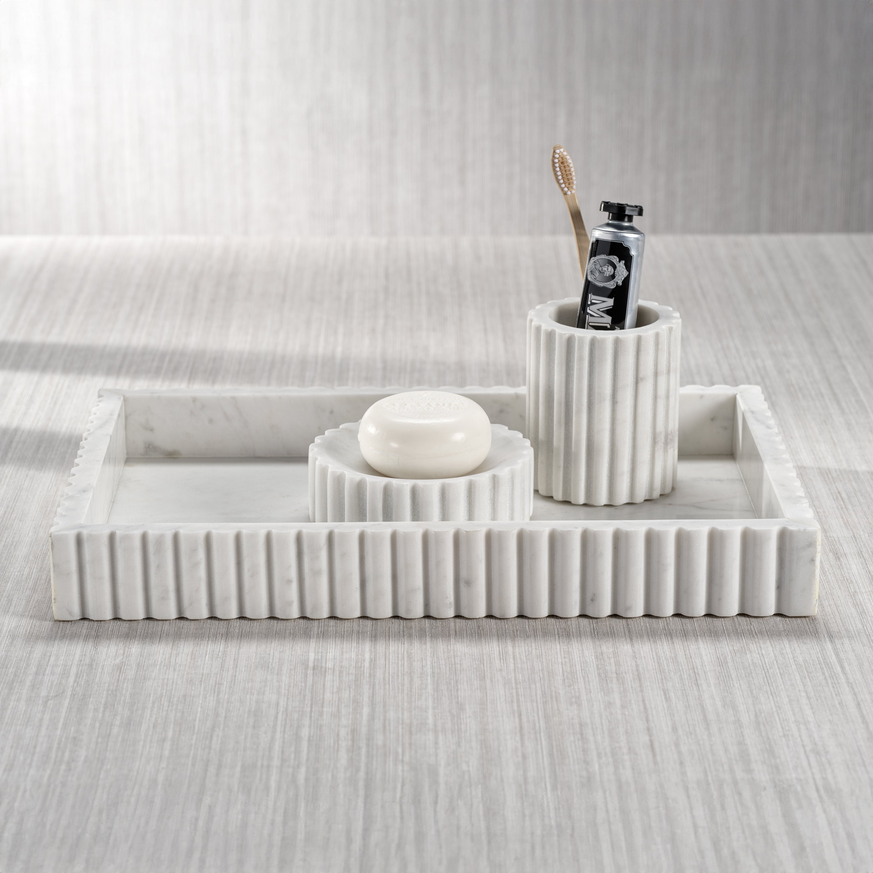 Zodax Furniture Camogli Scalloped White Marble Tray 16" x 10" x 2"