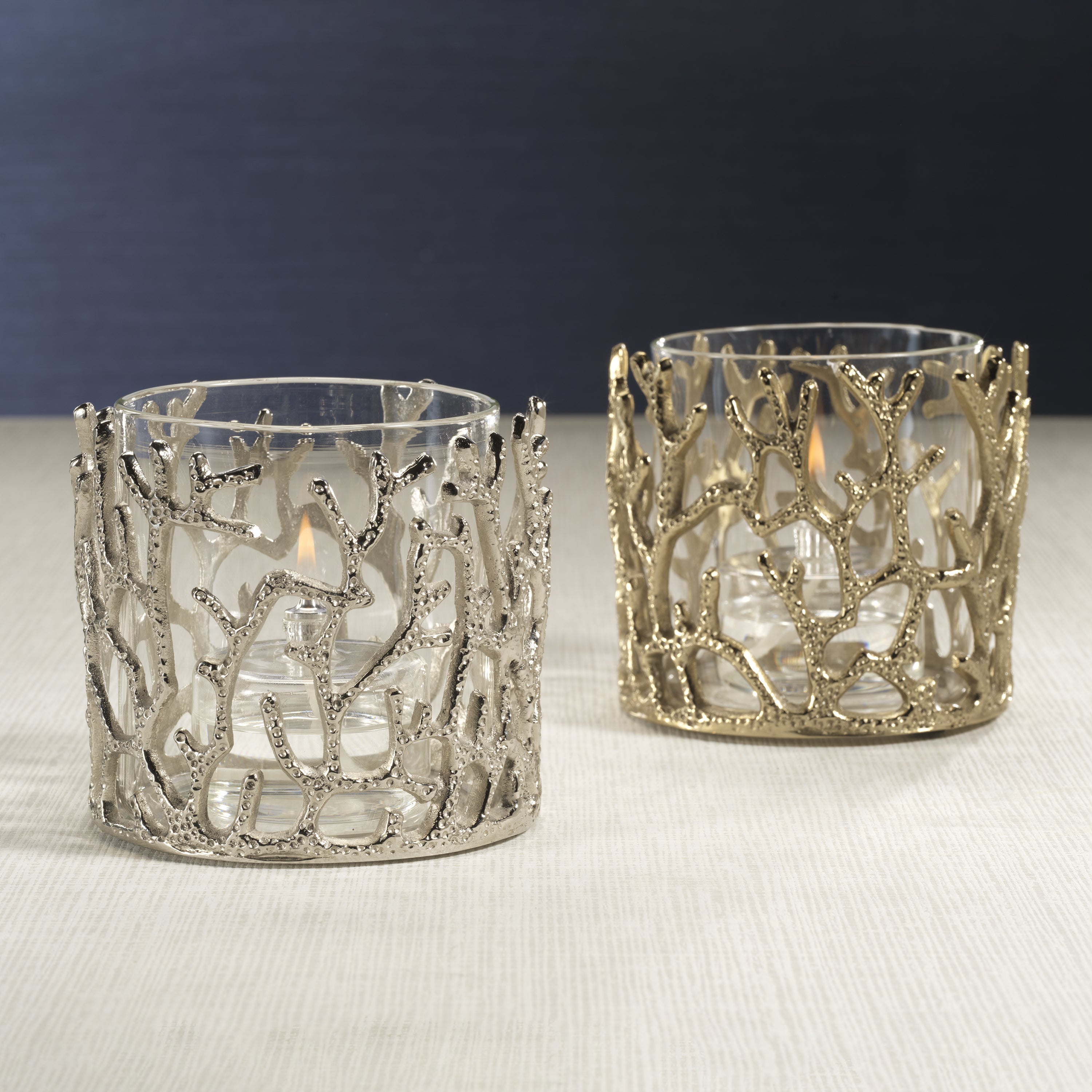 Zodax Home Decor Coral Sea Brass Vase / Hurricane with Glass Insert - Gold