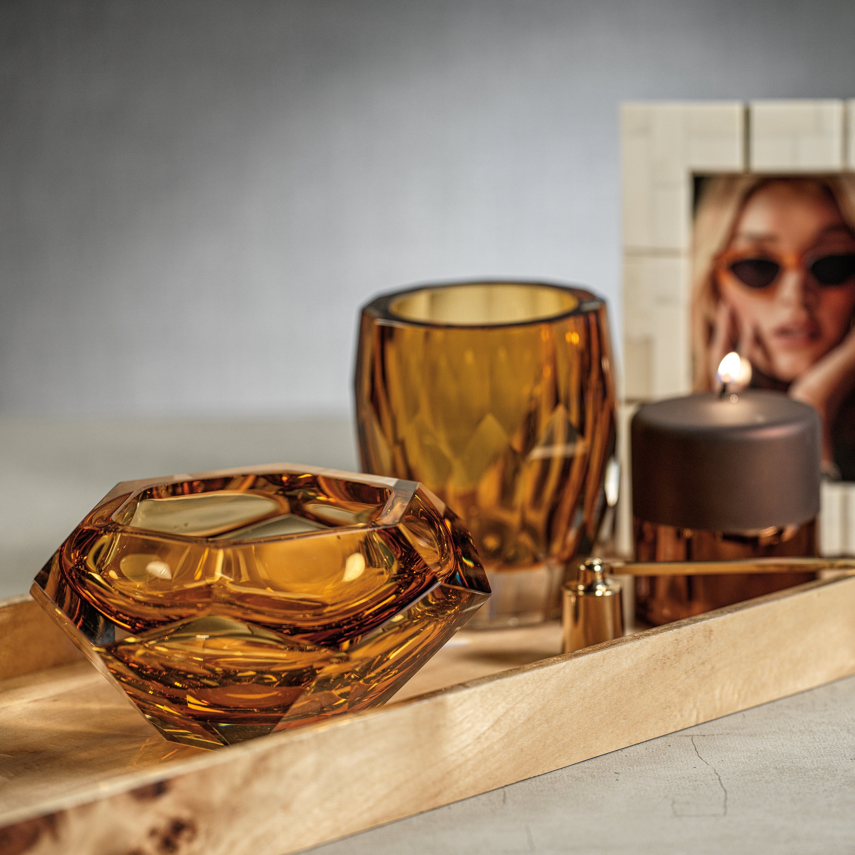 Zodax Home La Bohème Hand Made Polished Cut Glass Bowl - Amber
