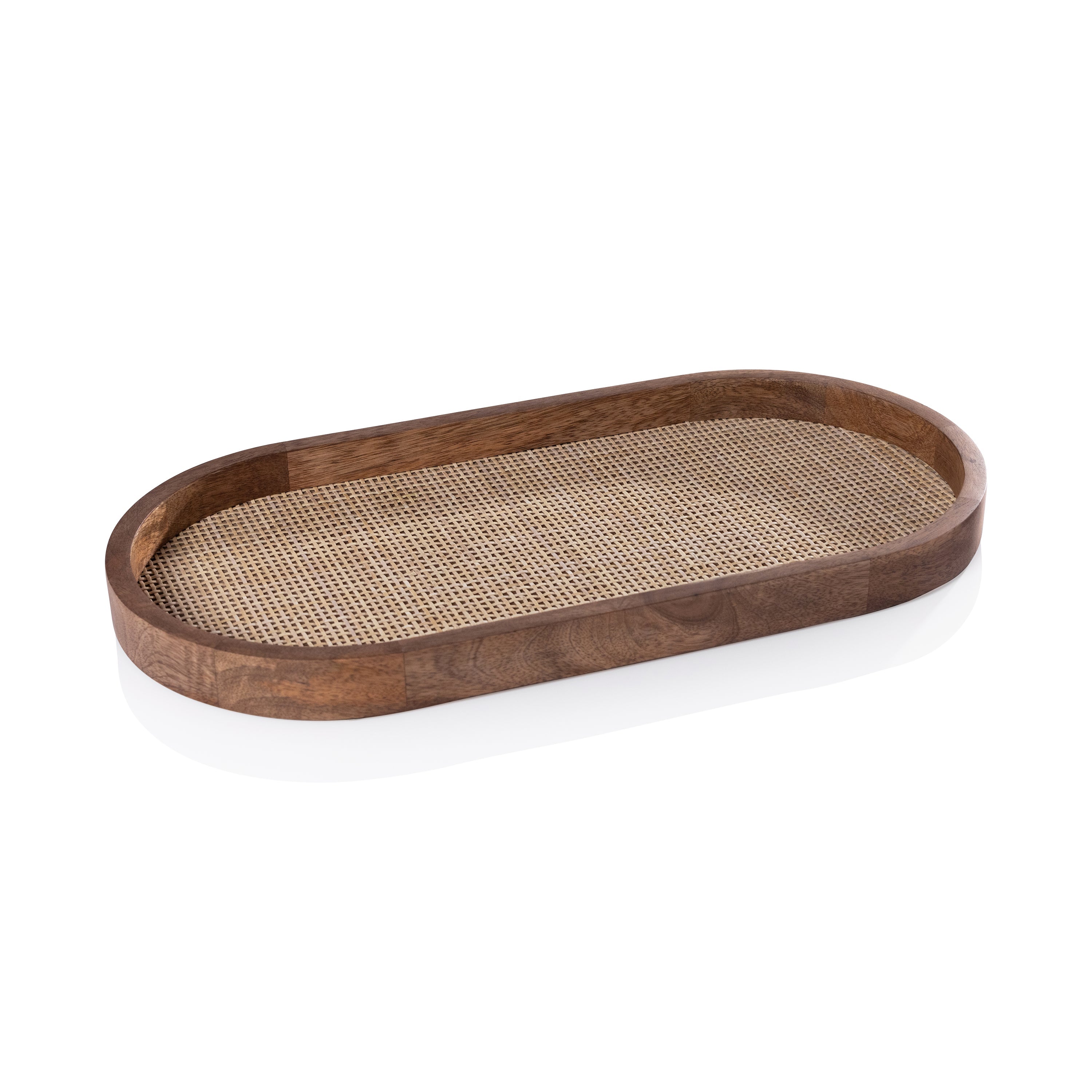Zodax Serveware Mango Wood with Rattan Inlay Oval Tray - Large