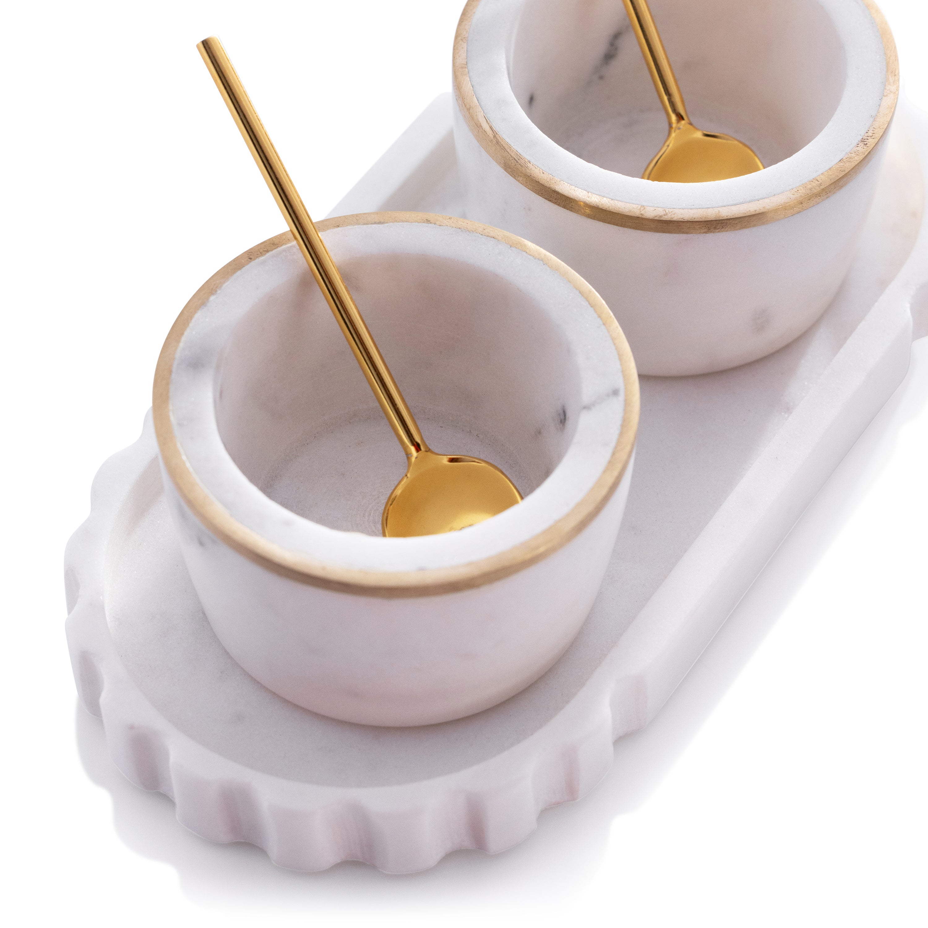 Zodax Serveware Marble Condiment Set - 2 Bowls, 2 Spoons and 1 Tray