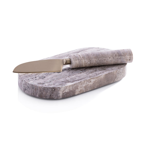 Zodax Serveware Marble Cutting Board with Cutting Knife - Travertine