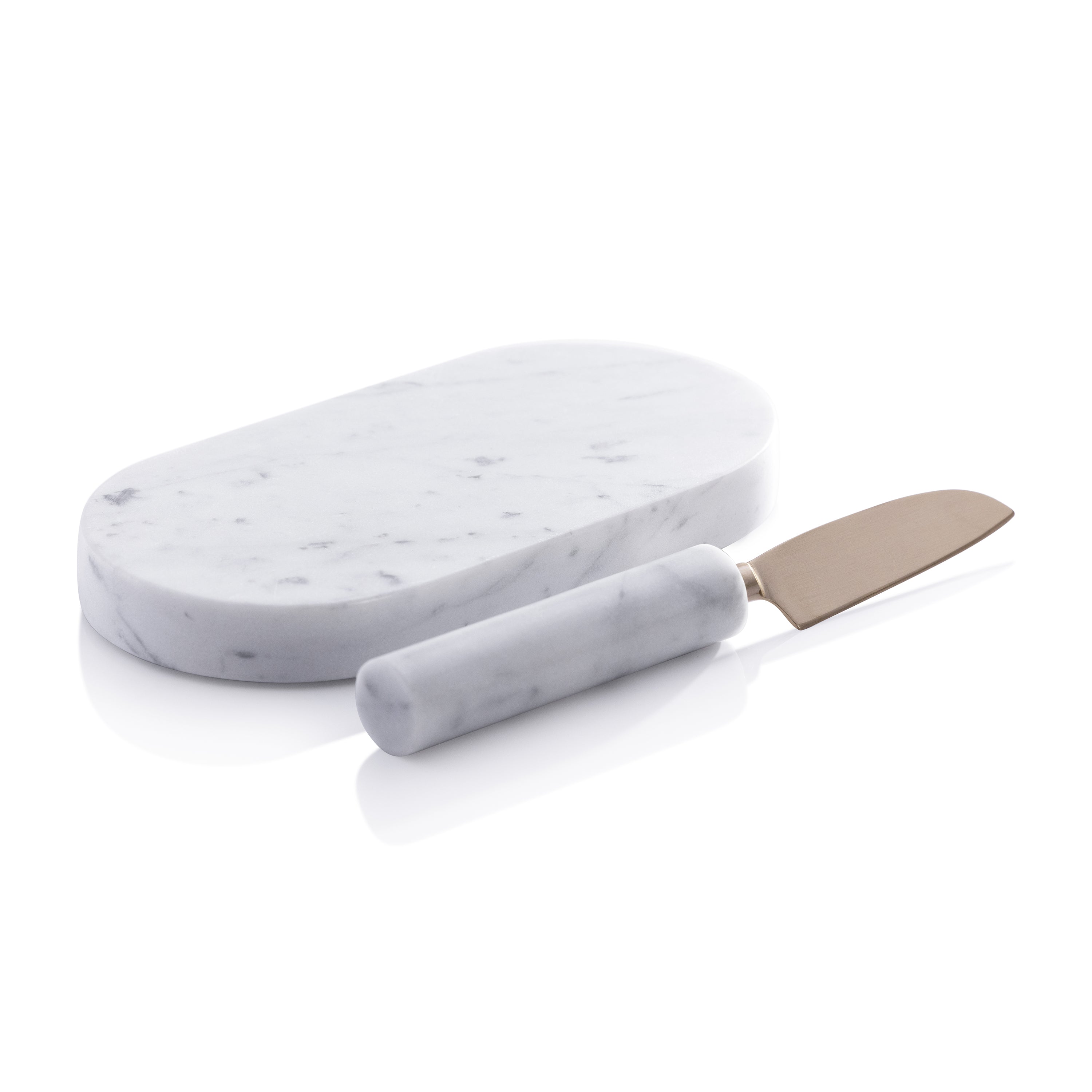 Zodax Serveware Marble Cutting Board with Cutting Knife - White