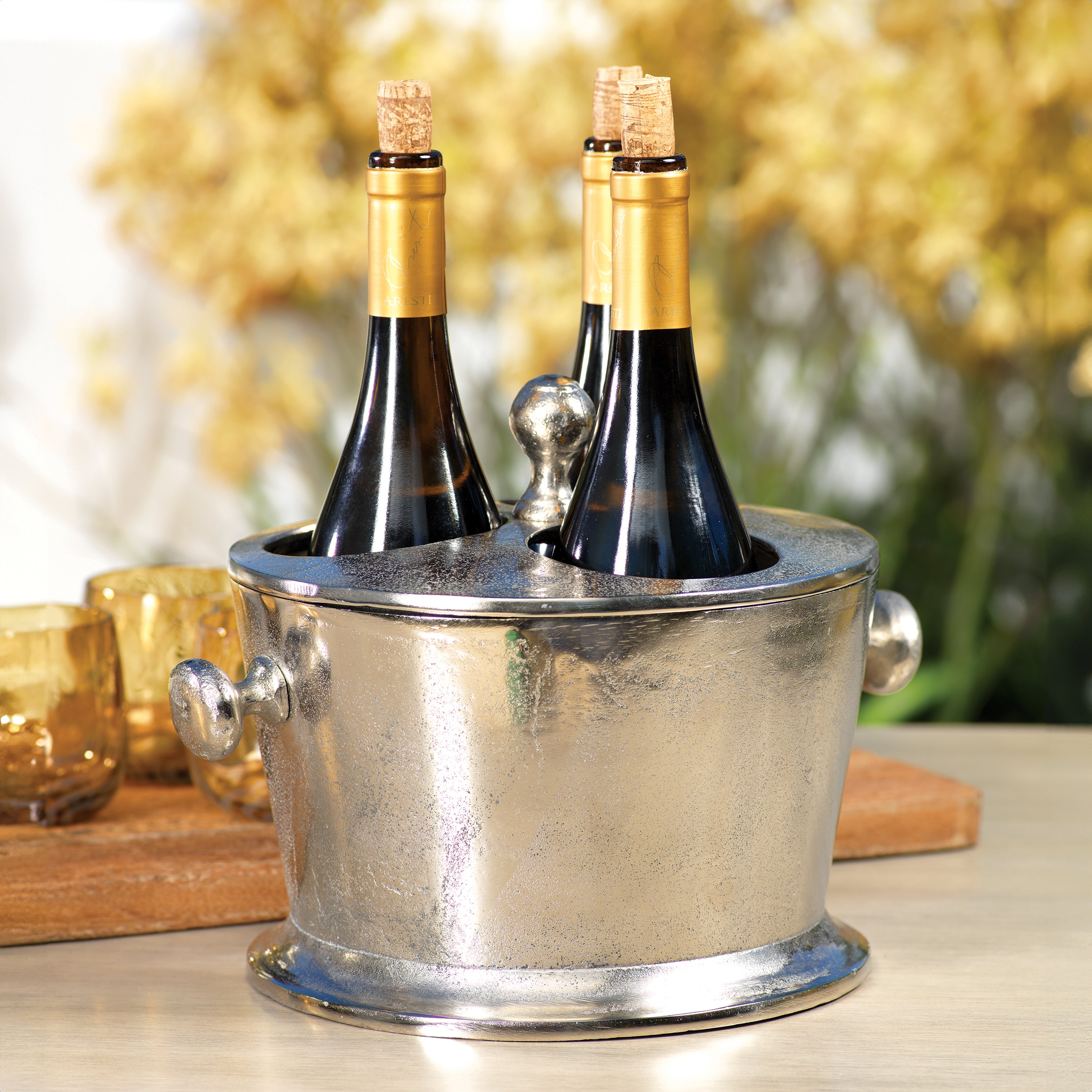 Zodax Giftware Raw Aluminum Three Bottle Wine Holder