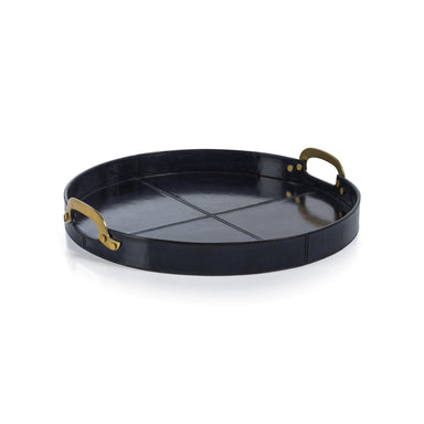 Zodax Furniture Savoy Leather with Brass Handles Round Tray 20"