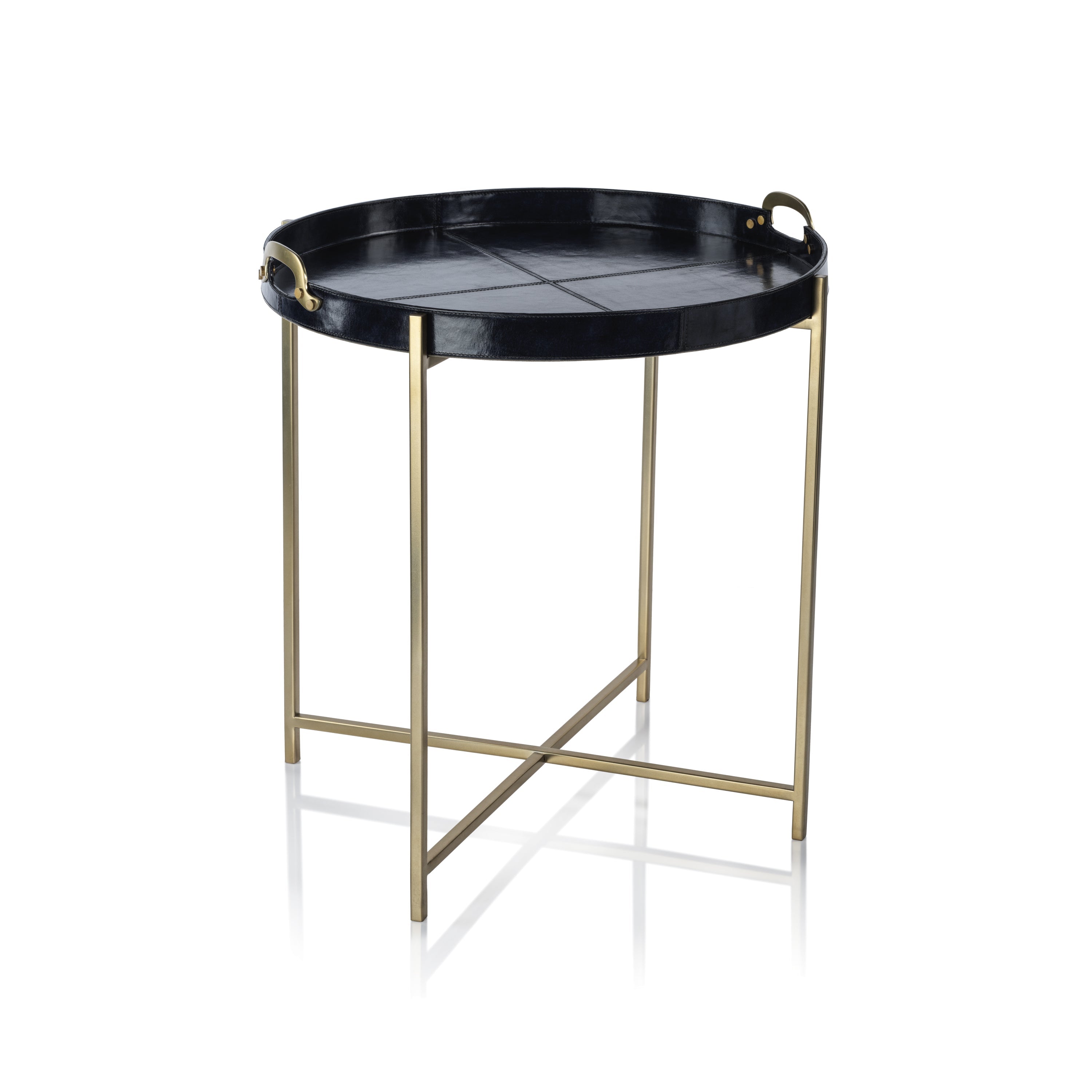 Zodax Furniture Savoy Leather with Brass Handles Round Tray on Stand