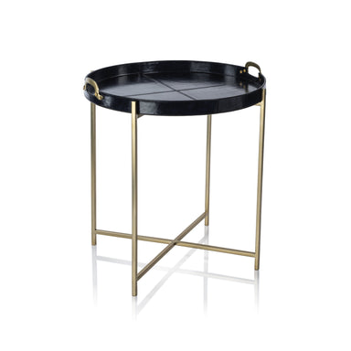 Zodax Furniture Savoy Leather with Brass Handles Round Tray on Stand