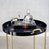 Zodax Furniture Savoy Leather with Brass Handles Round Tray on Stand
