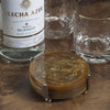 Zodax Home Decor Spiga Set of 4 Coasters on Stand - Nickel with Amber Accent