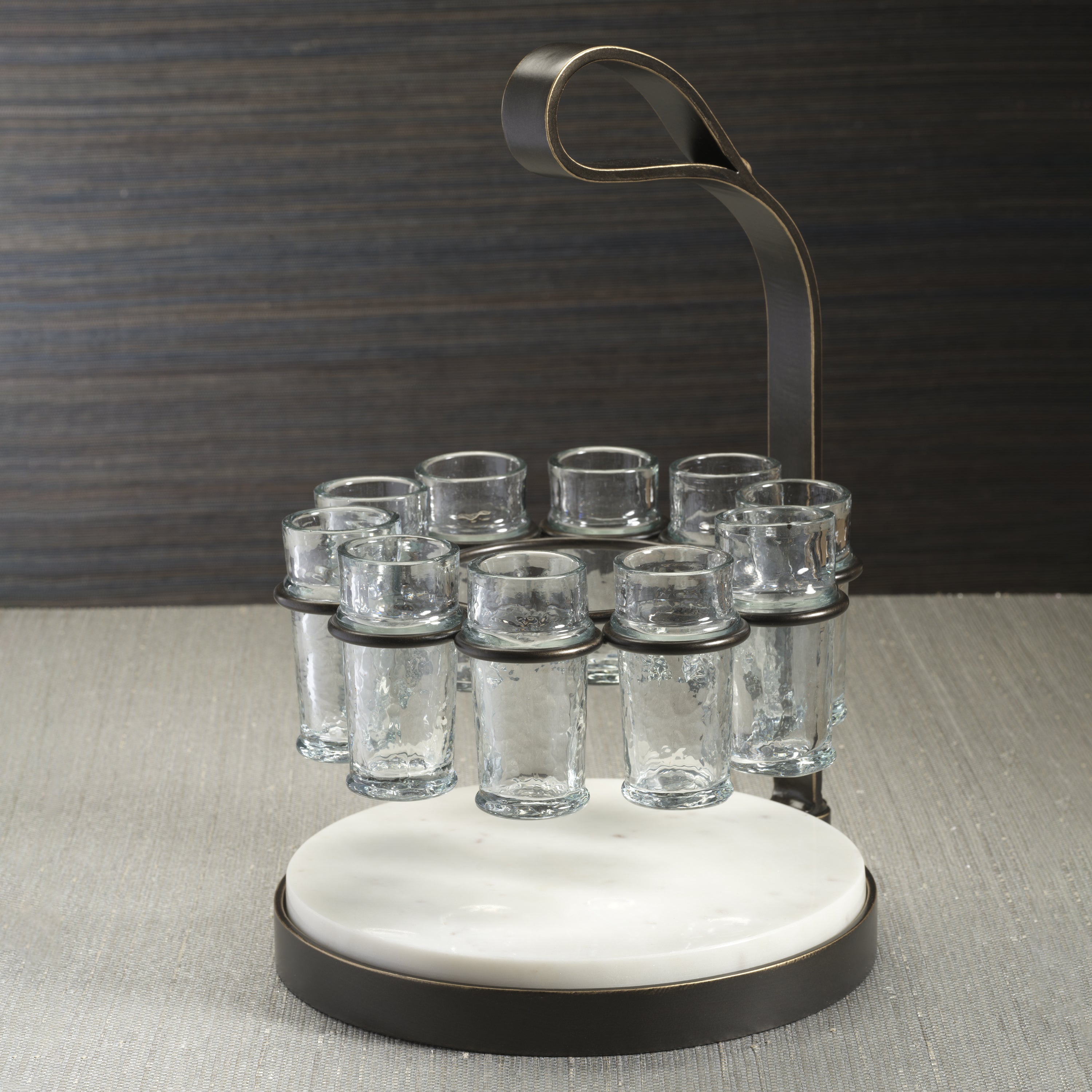 Zodax Home Decor Tequilero 10 Shot Tequila Set with Marble Cutting Board - Dark Bronze