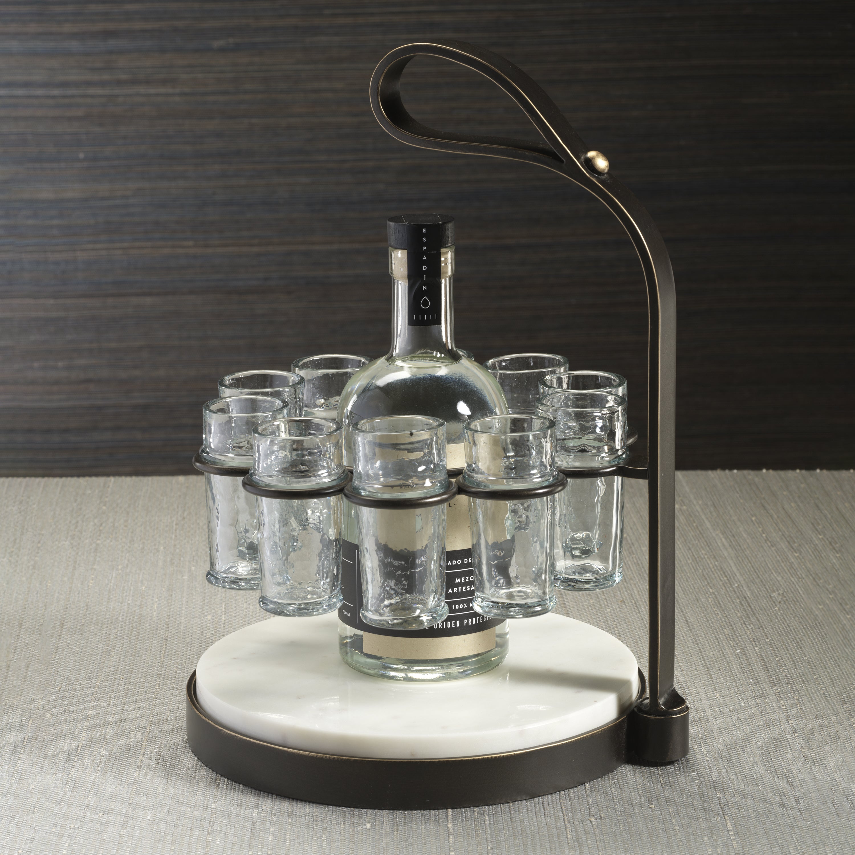 Zodax Home Decor Tequilero 10 Shot Tequila Set with Marble Cutting Board - Dark Bronze
