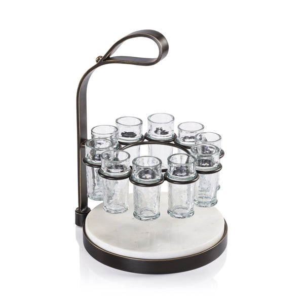 Zodax Home Decor Tequilero 10 Shot Tequila Set with Marble Cutting Board - Dark Bronze