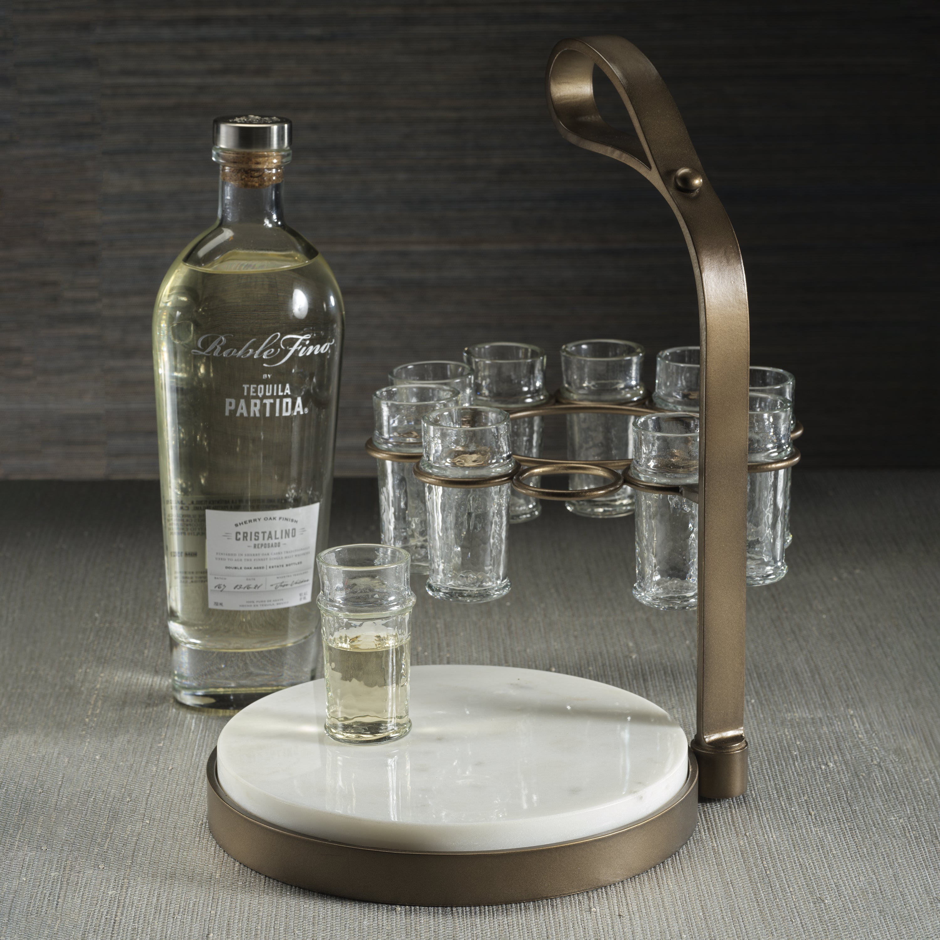 Zodax Home Decor Tequilero 10 Shot Tequila Set with Marble Cutting Board - Gold