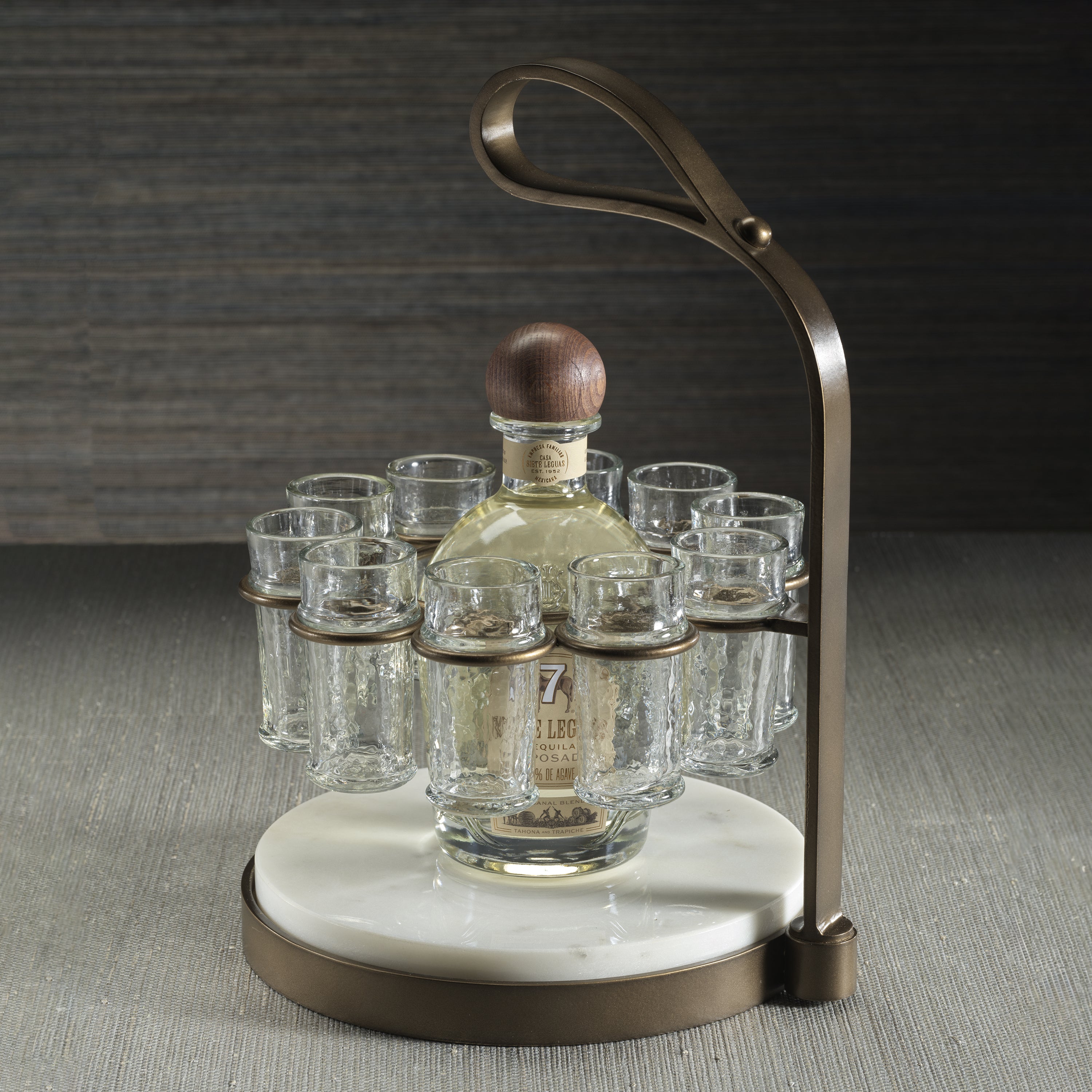 Zodax Home Decor Tequilero 10 Shot Tequila Set with Marble Cutting Board - Gold