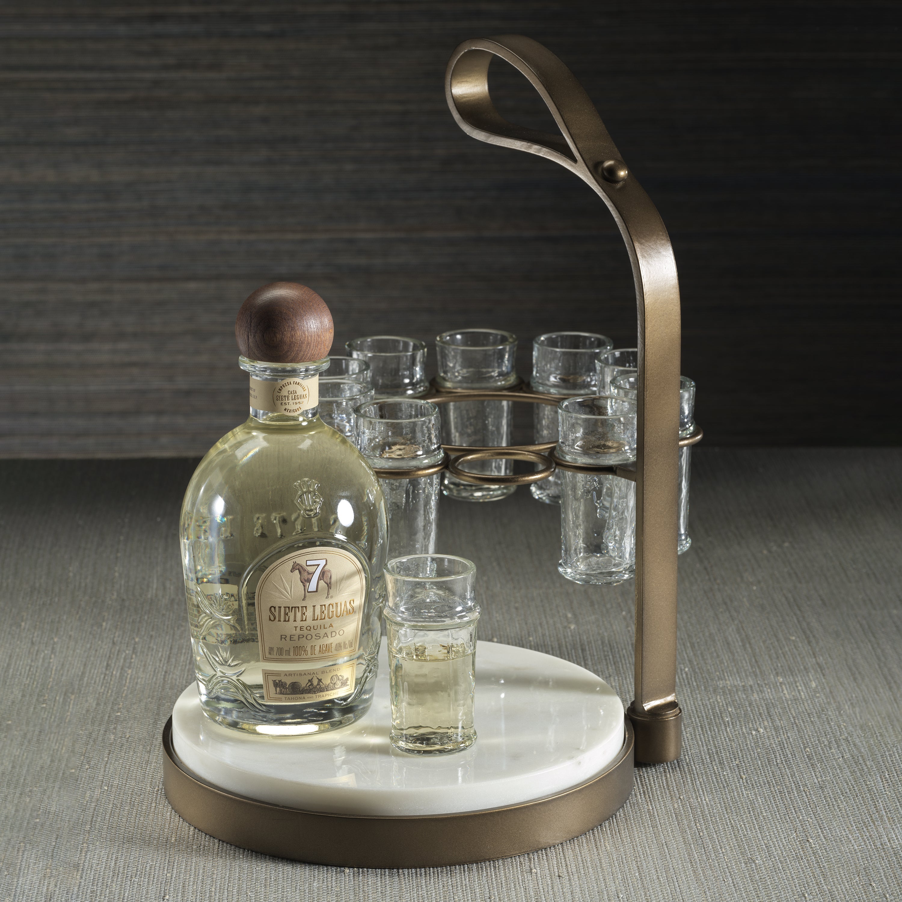 Zodax Home Decor Tequilero 10 Shot Tequila Set with Marble Cutting Board - Gold