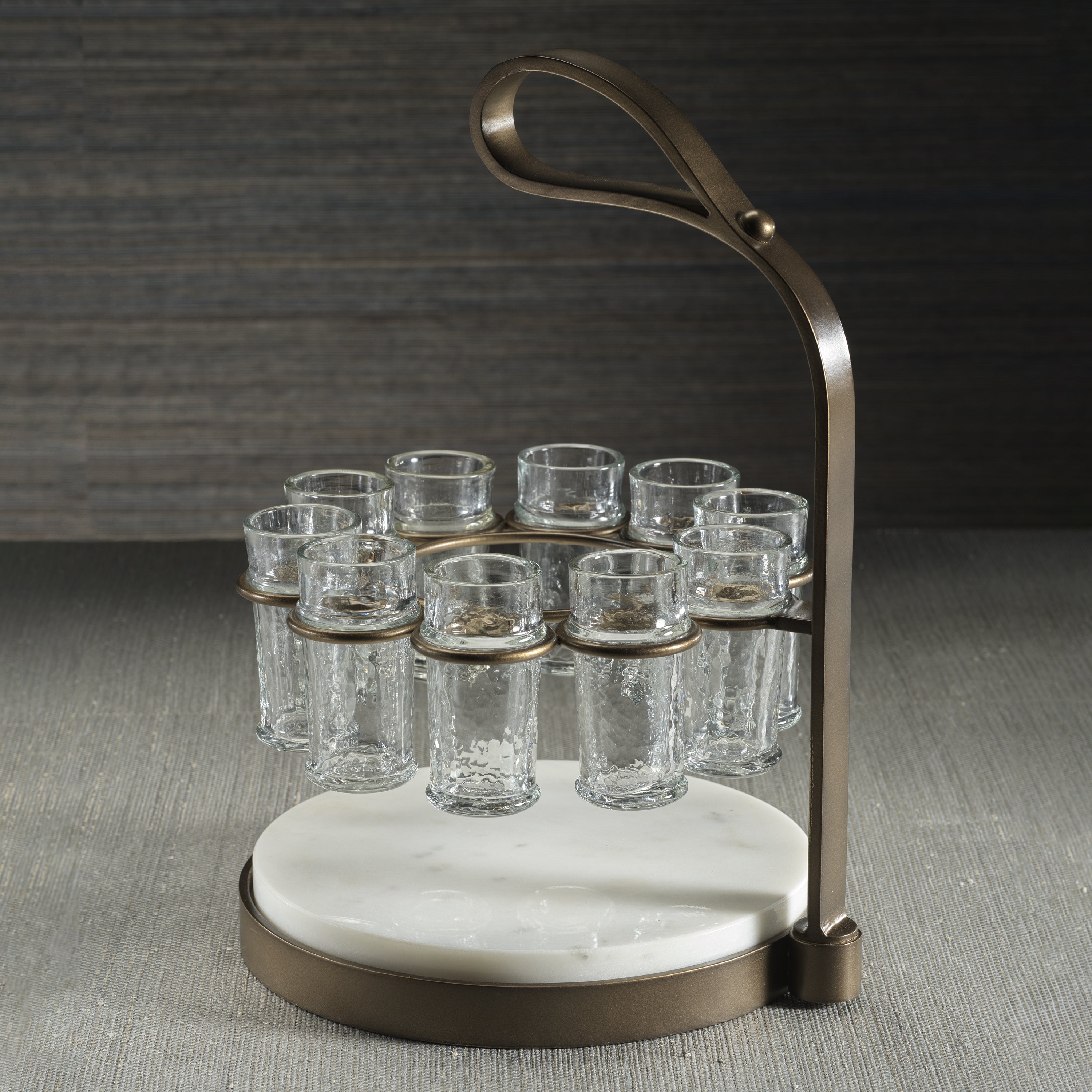 Zodax Home Decor Tequilero 10 Shot Tequila Set with Marble Cutting Board - Gold