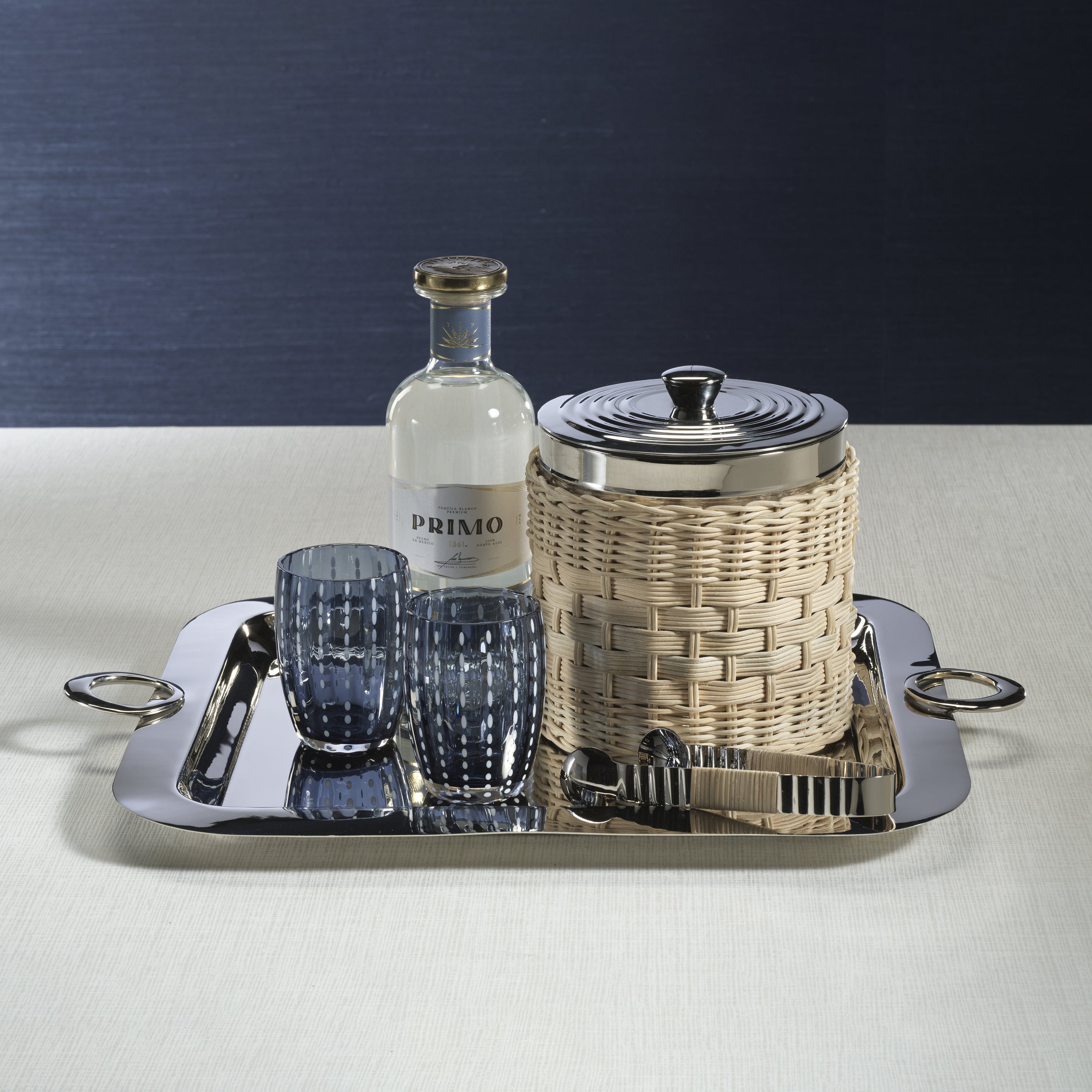 Zodax Home Decor The Palmier Ice Bucket with Lid - Woven Rattan and Stainless Steel