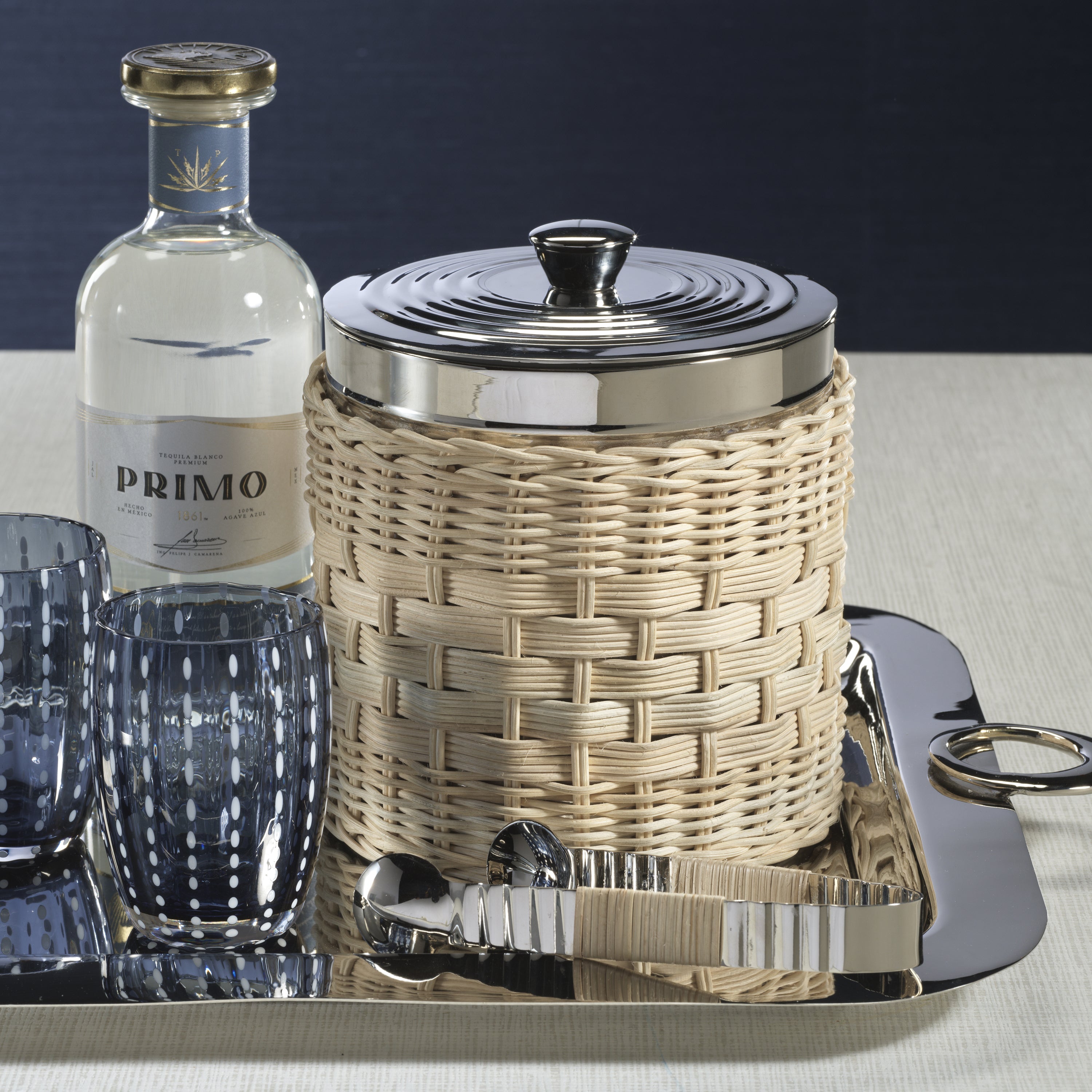 Zodax Home Decor The Palmier Ice Bucket with Lid - Woven Rattan and Stainless Steel