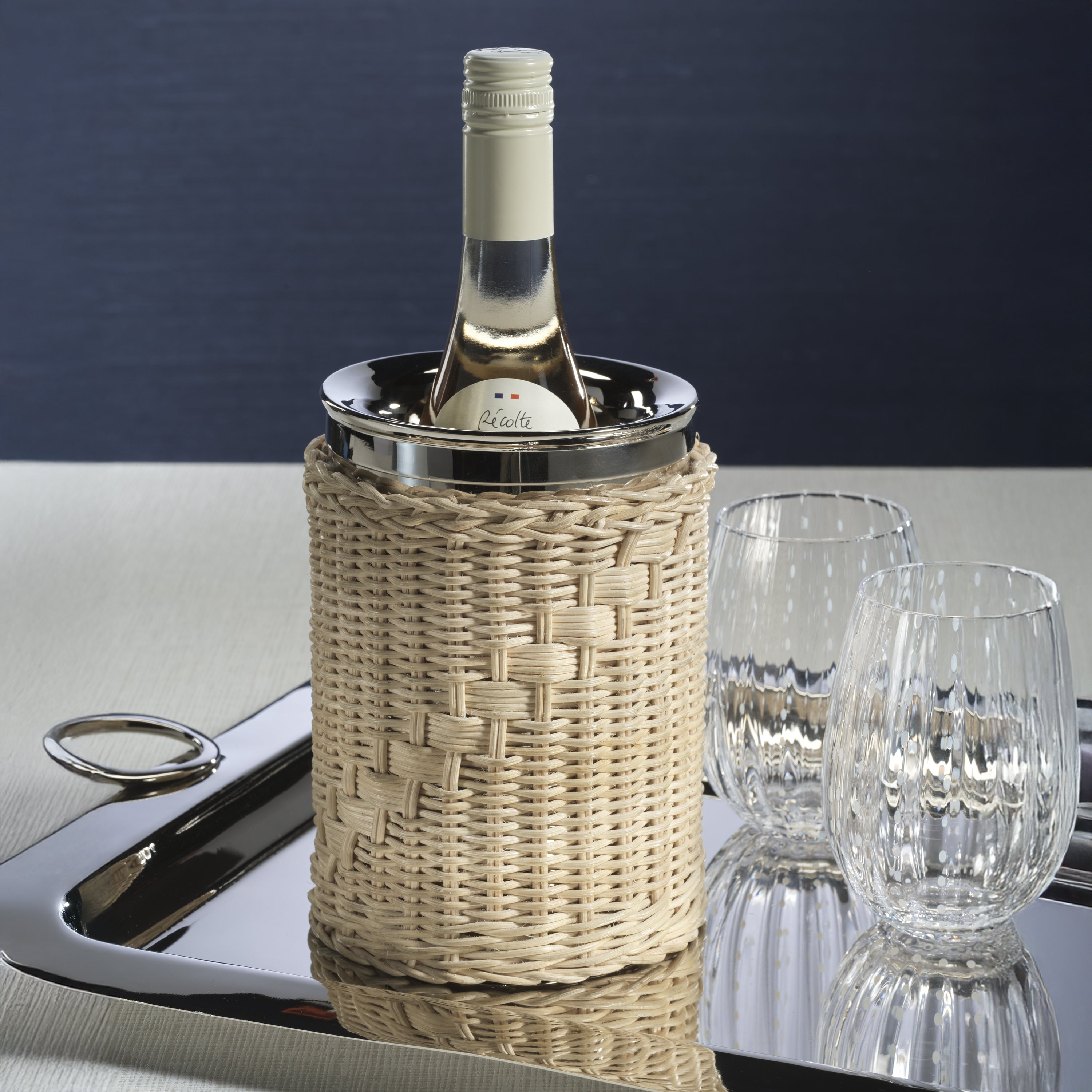 Zodax Home Decor The Palmier Wine Cooler - Woven Rattan and Stainless Steel