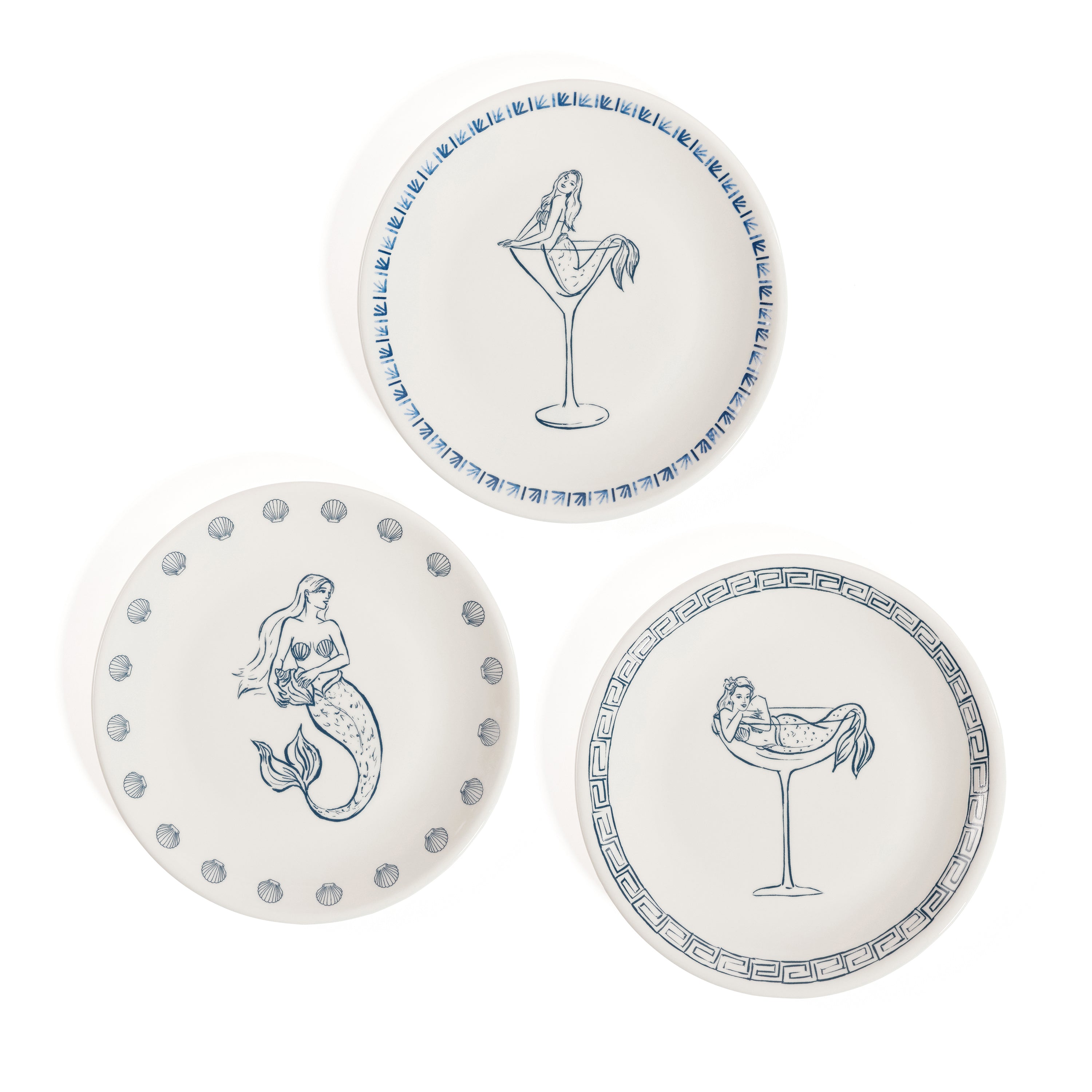 Zodax Giftware The Salty Mermaid  Bar / Appetizer Plates- 3 Assorted Designs