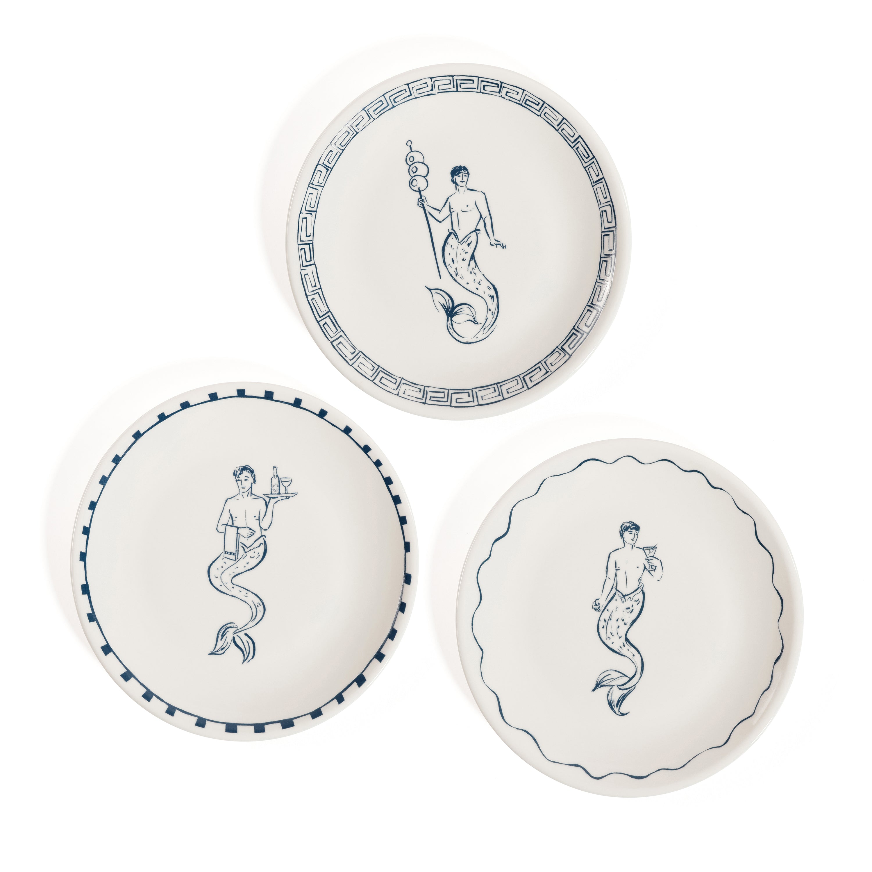 Zodax Giftware The Salty Merman Bar / Appetizer Plates- 3 Assorted Designs