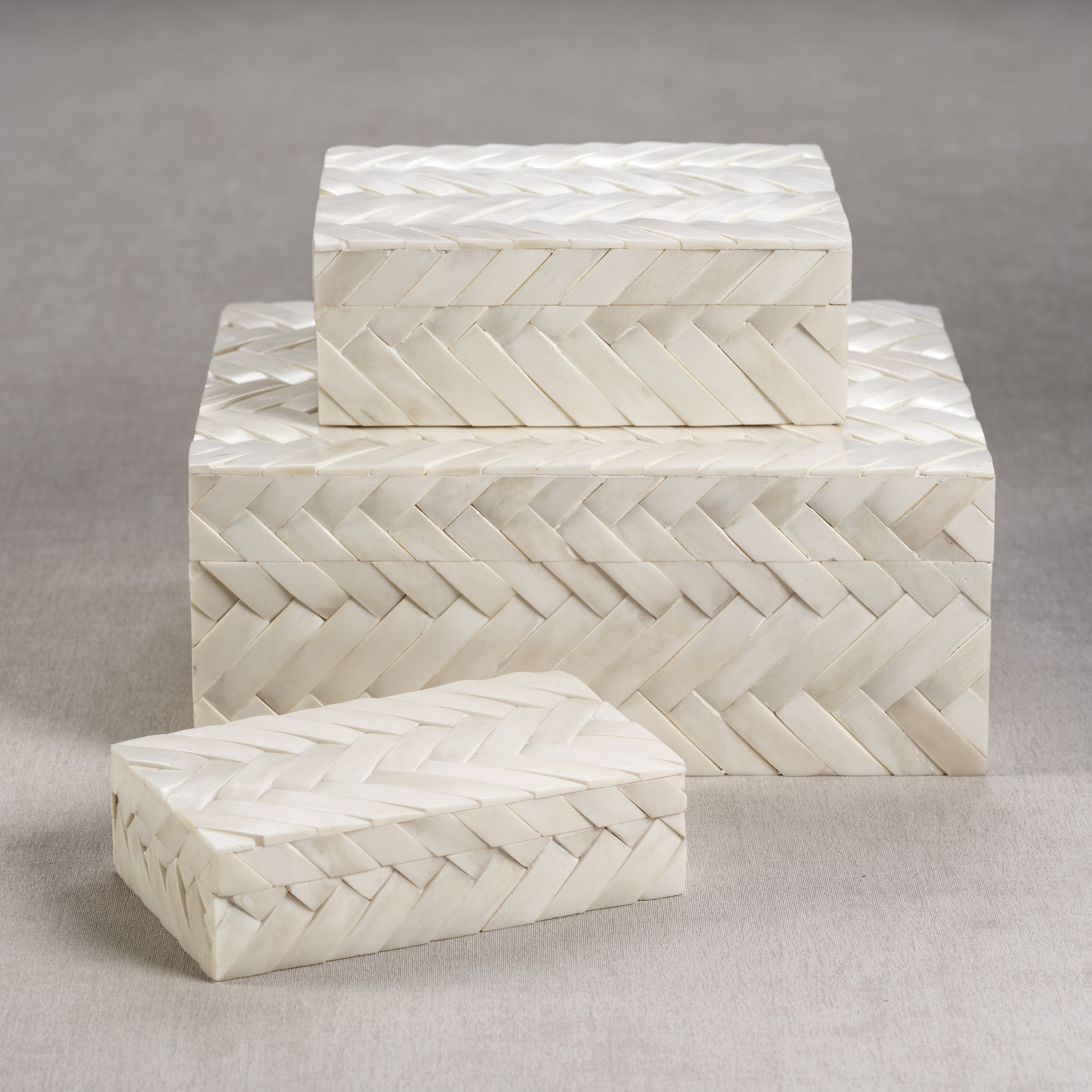 Zodax Home Decor White Bone Braided Box 7.25" x 4.25" x 2"