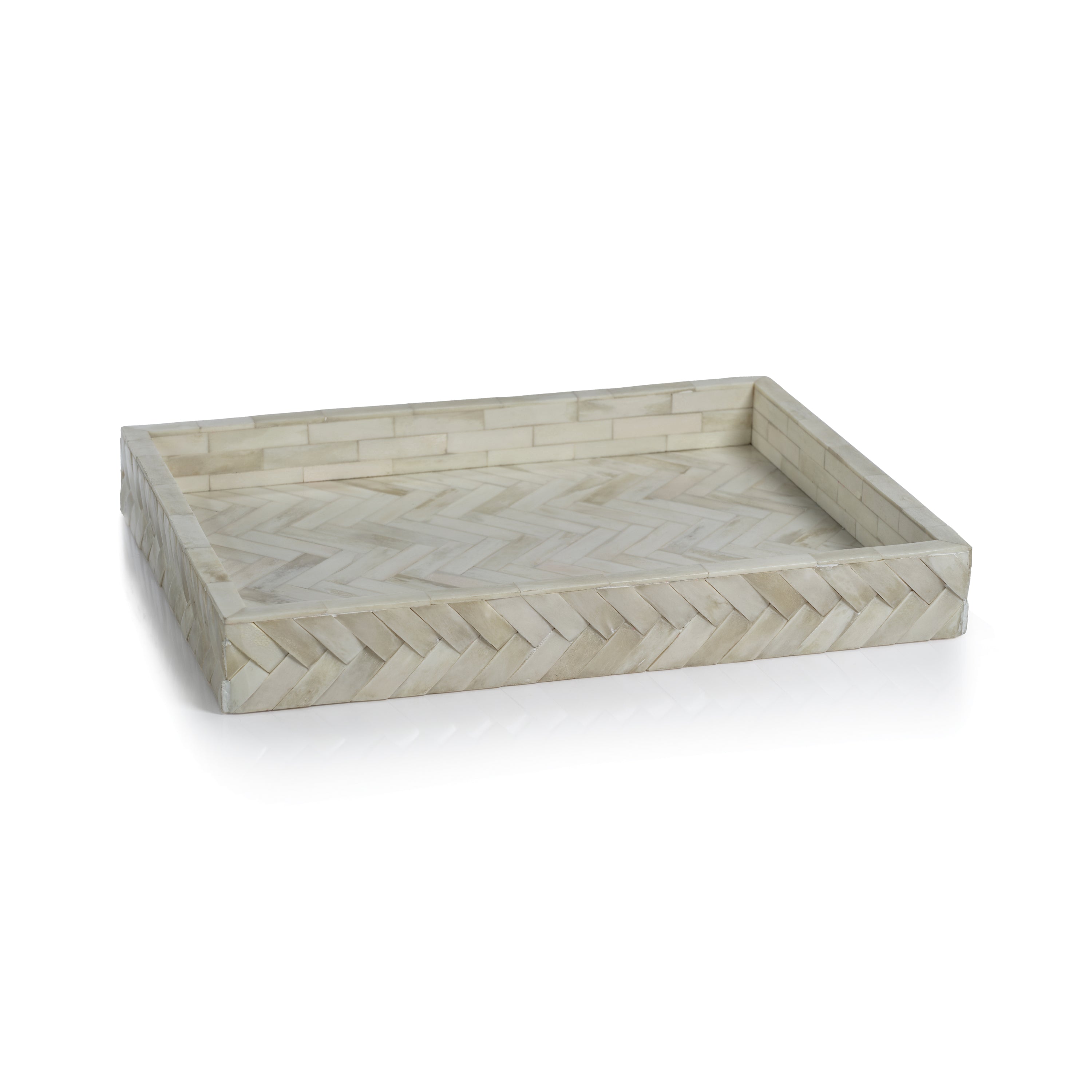 Zodax Furniture White Bone Braided Tray 16.65" x 12.65" x 2.12"