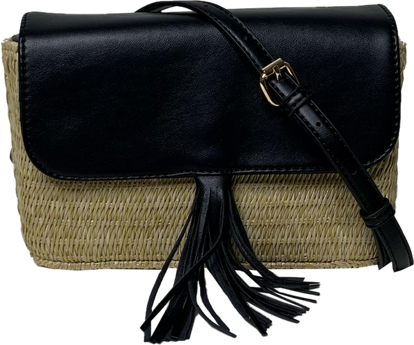 Black Structured Evening Bag, Rose Gold Hardware, Tassel