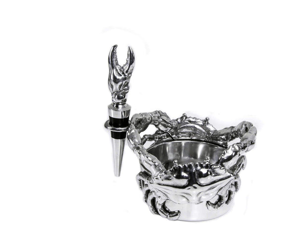 Arthur Court Crab Wine Caddy And Stopper Set