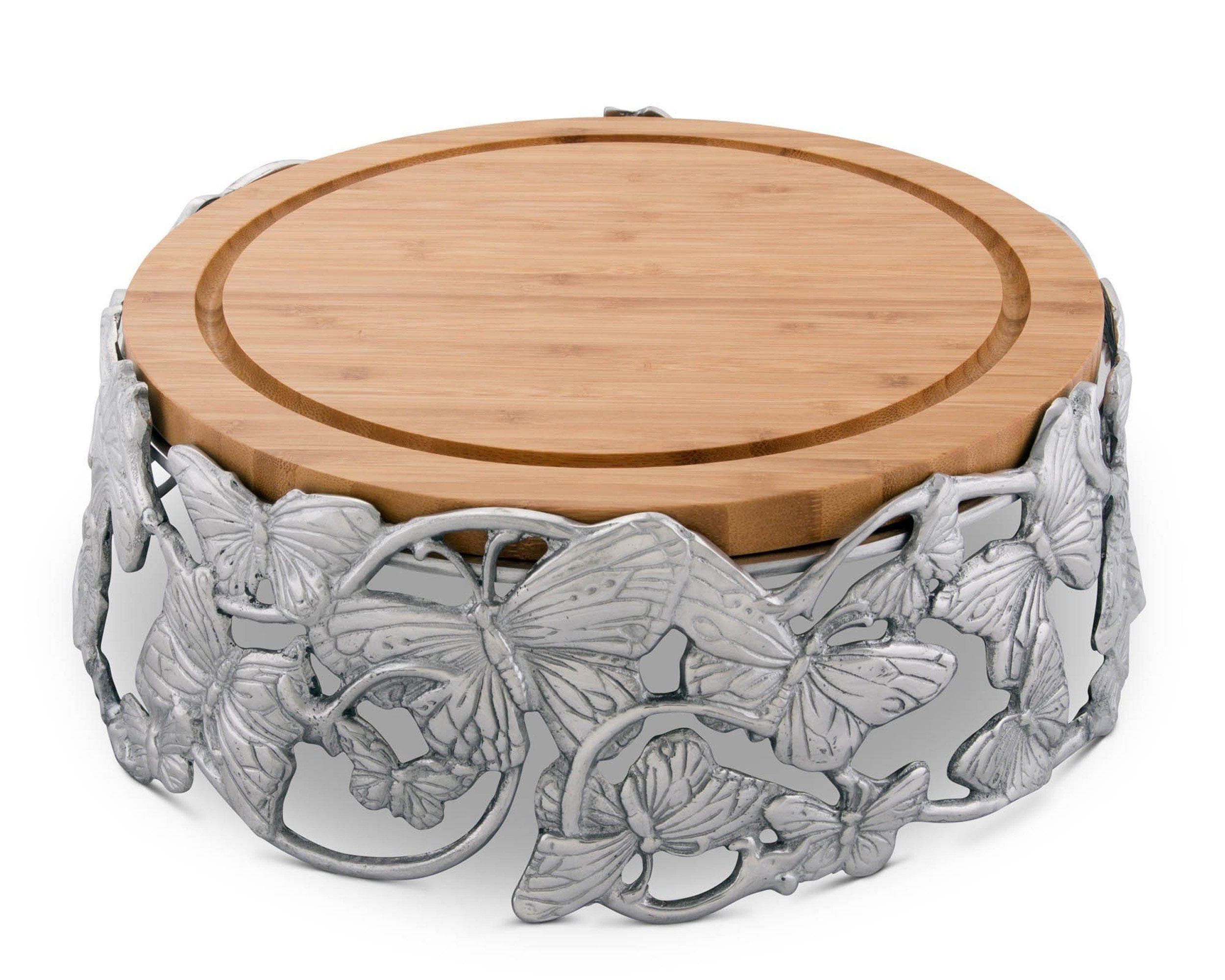 Arthur Court Serveware Arthur Court Wood Cheese Pedestal 13 inches  - Butterfly