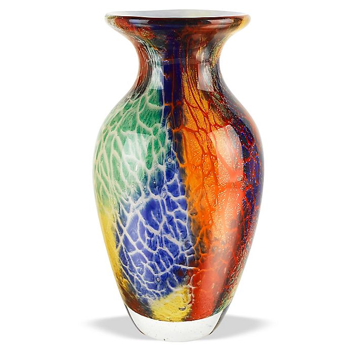 Badash Crystal Art Glass Cool Firestorm Colorful Murano Style Mouth Blown Art Glass 10" Vase