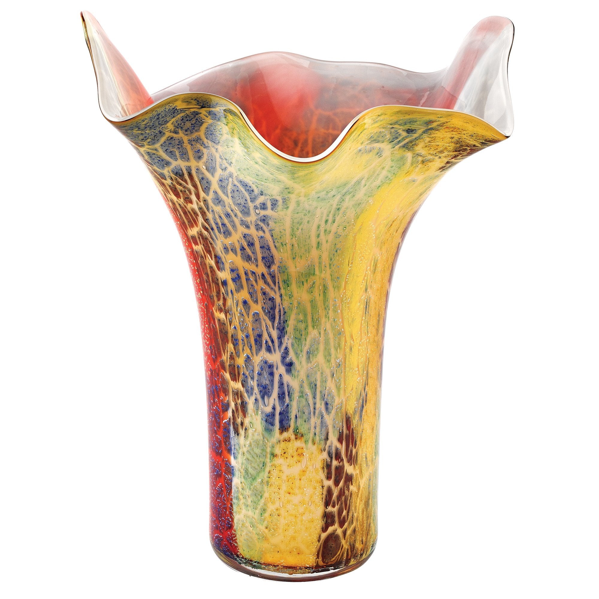 Badash Crystal Art Glass Firestorm 17" Murano Style Napkin Shape Mouth Blown Vase - Shipping March