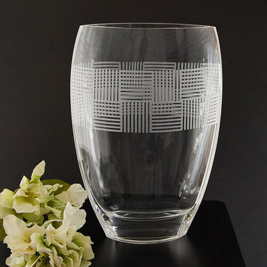 Badash Crystal Giftware Geometric Deep Sandblasted Mouth Blown European 12″ Crystal Vase