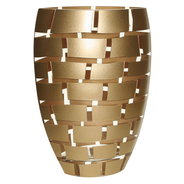 Badash Crystal Art Glass Gold Wall Design Mouth Blown European 12″ Crystal Vase
