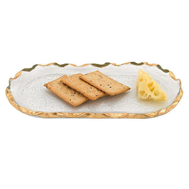 Badash Crystal Art Glass Goldedge Hand Decorated Gold Leaf Chiseled Edge Oval Glass 8 x 14" Platter - CLOSEOUT