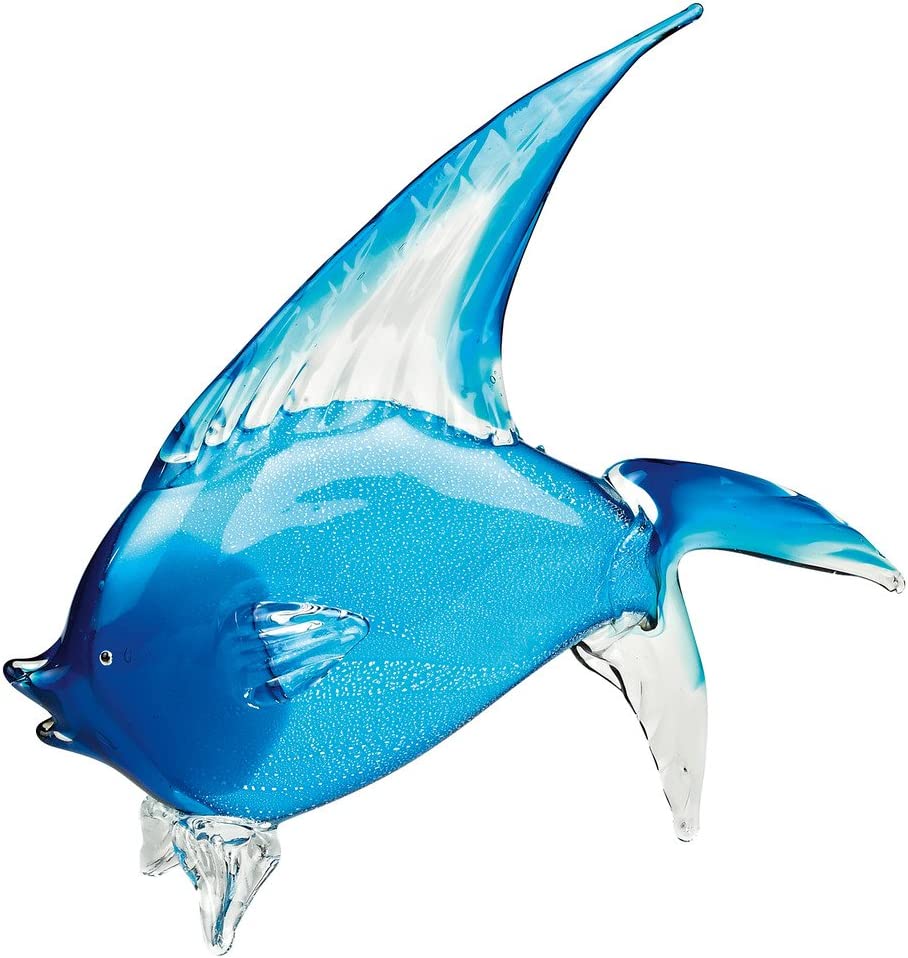 Badash Crystal Art Glass Light Blue Murano Style Art Glass Tropical Fish H 15.5 x L 18