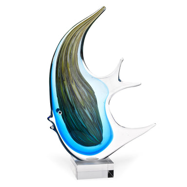 Badash Crystal Art Glass Murano Style Artistic Glass Giant Angel Fish on a Crystal Base H16”