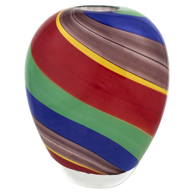 Badash Crystal Art Glass Rainbow Band Murano Style Art Glass Urn Shape 8.5″ Decorative Vase